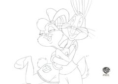 Retro Space Jam Original Production Drawing: Lola Bunny and Bugs Bunny