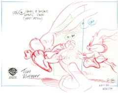Tiny Toons Original Production Drawing Layout Signed Tom Ruegger: Buster, Babs
