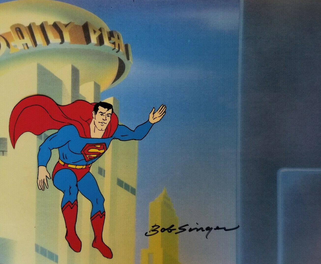 Super Friends: Original Prod. Cel + Matching Drawing Signed Bob Singer: Superman - Art by DC Comics Studio Artists