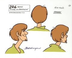 Vintage Scooby and Scrappy Doo Model Sheet of 3 Shaggy Heads signed by Bob Singer