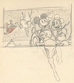 Vintage Original Walt Disney Christmas Card Concept: Mickey, Minnie