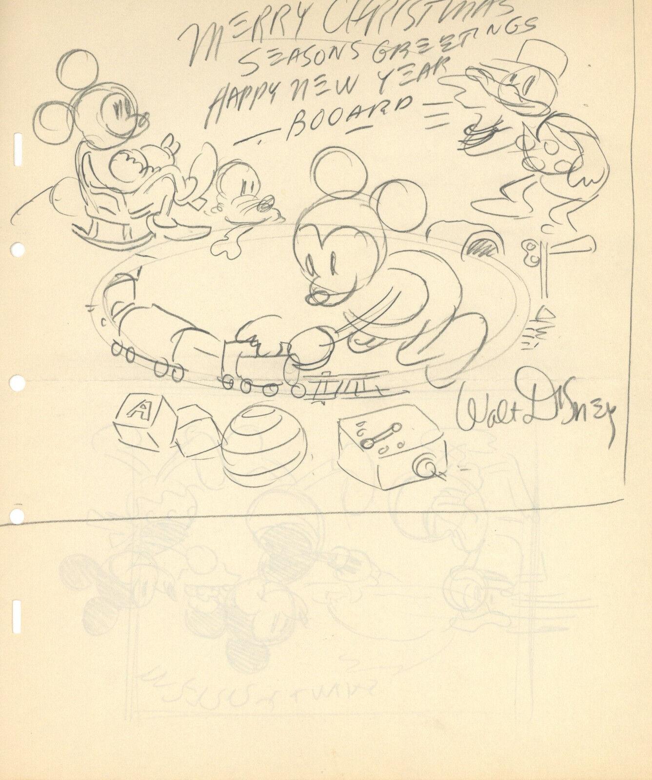 Original Walt Disney Christmas Card Double Sided: Mickey, Minnie, Donald, Pluto - Pop Art Art by Walt Disney Studio Artists