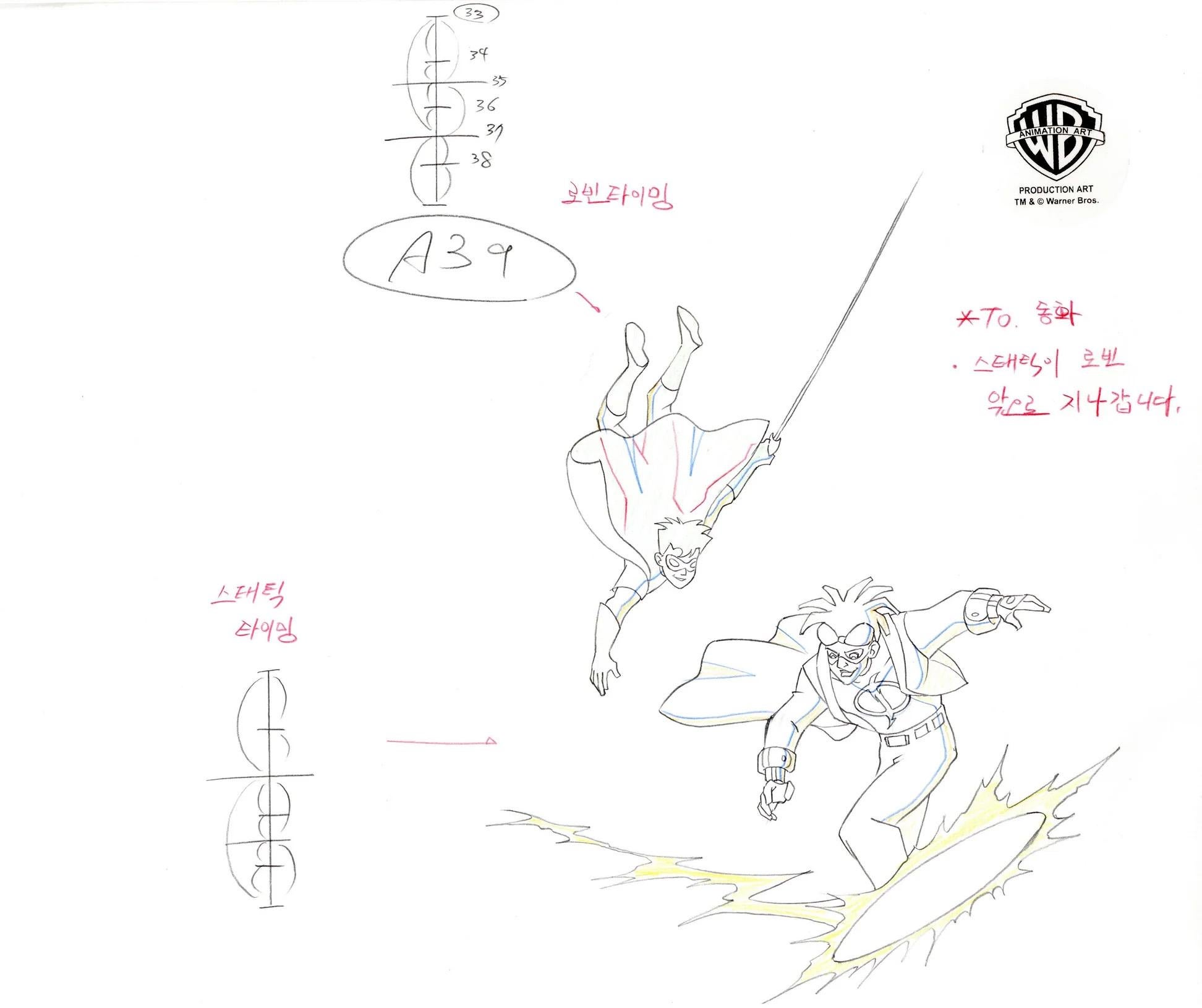 Drawing de production d'origine : Static Shock et Robin - Art de DC Comics Studio Artists