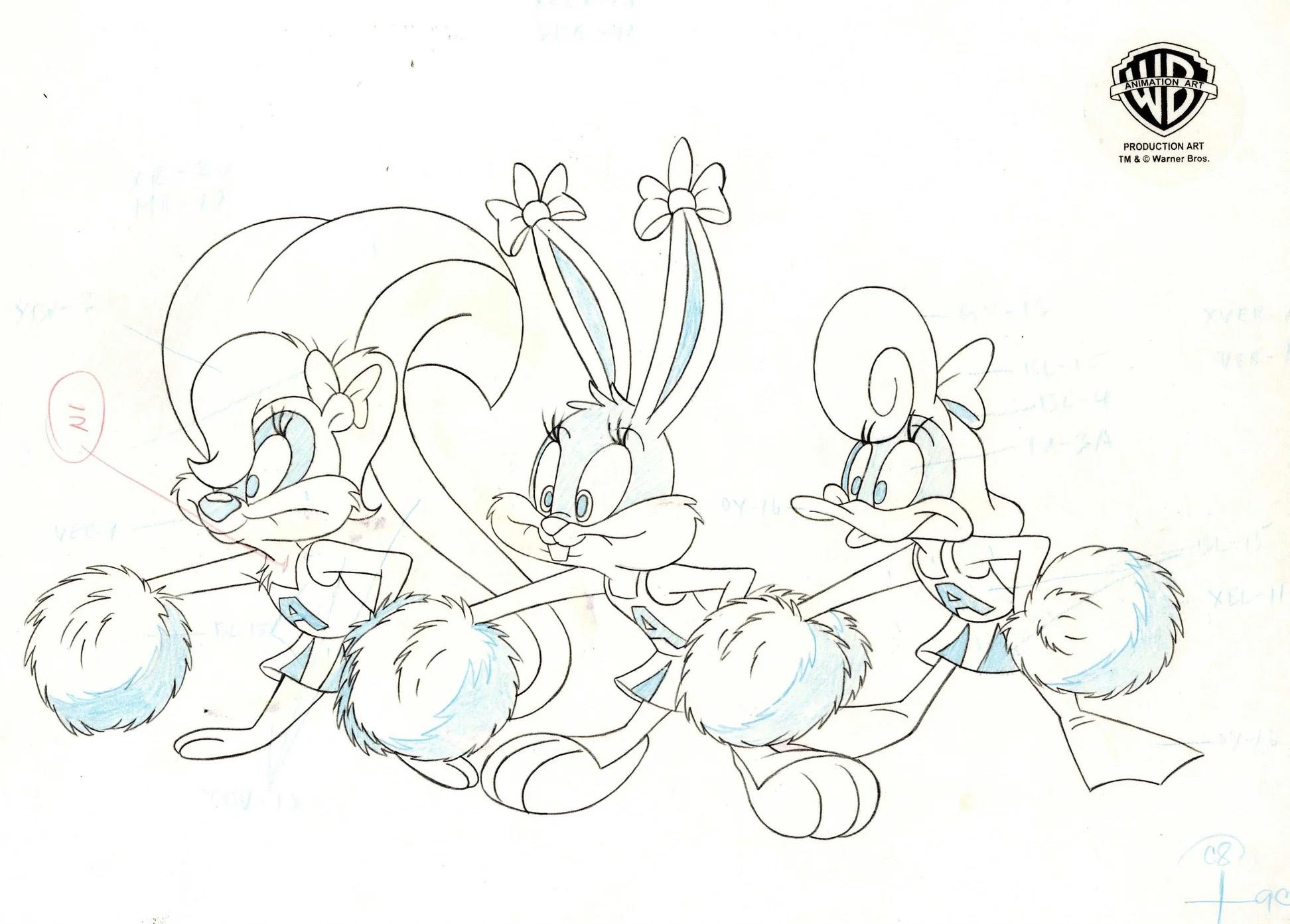 Tiny Toons Original Production Drawing: Fifi, Babs, Shirley - Art by Warner Bros. Studio Artists