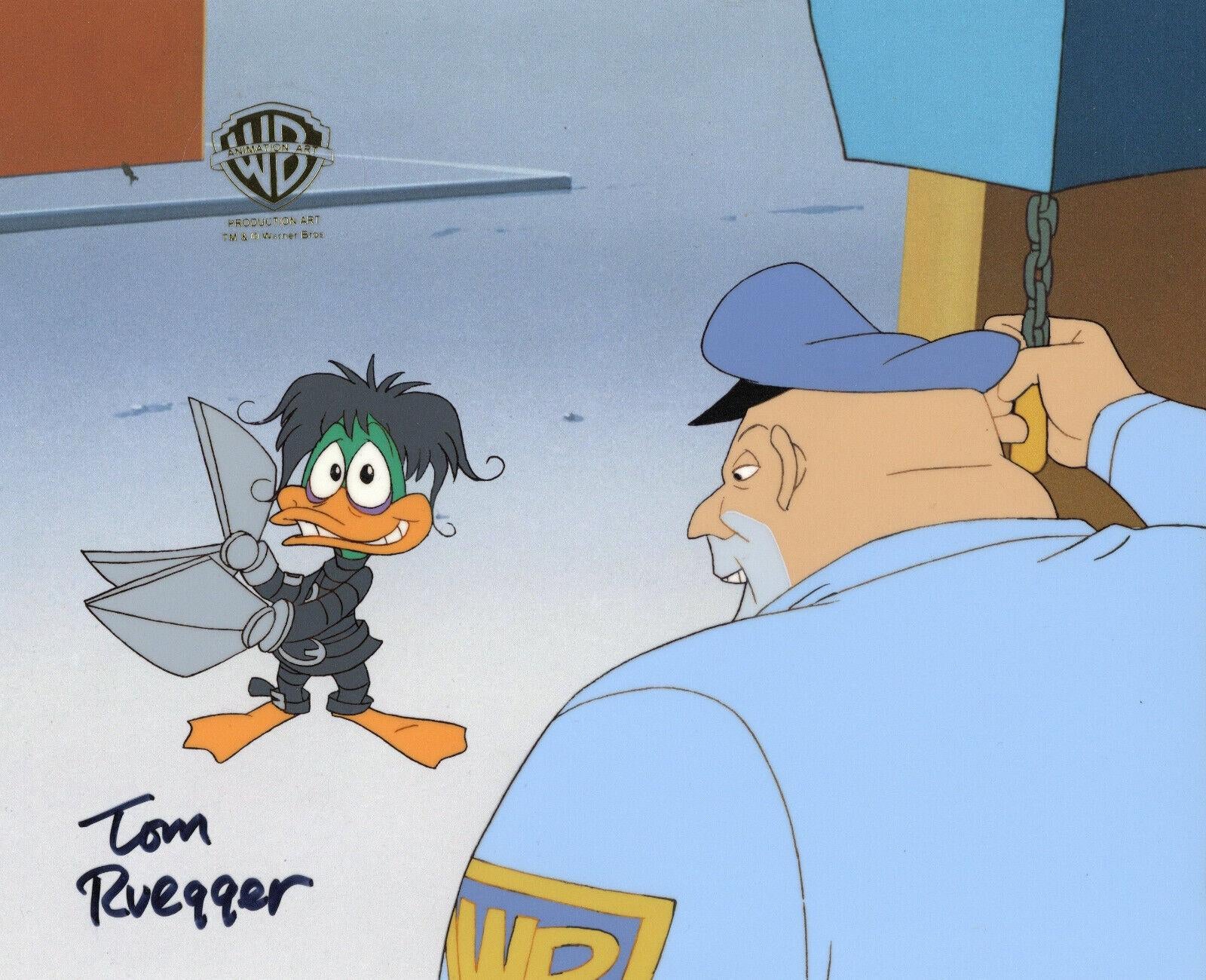 Tiny Toons Original Prod. Cel & Background Signed Tom Ruegger: Plucky Duck  - Art by Warner Bros. Studio Artists
