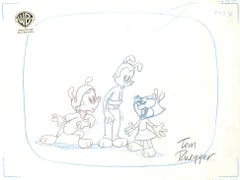 Animaniacs Original Layout Drawing Signed Tom Ruegger: Wakko, Yakko, Dot