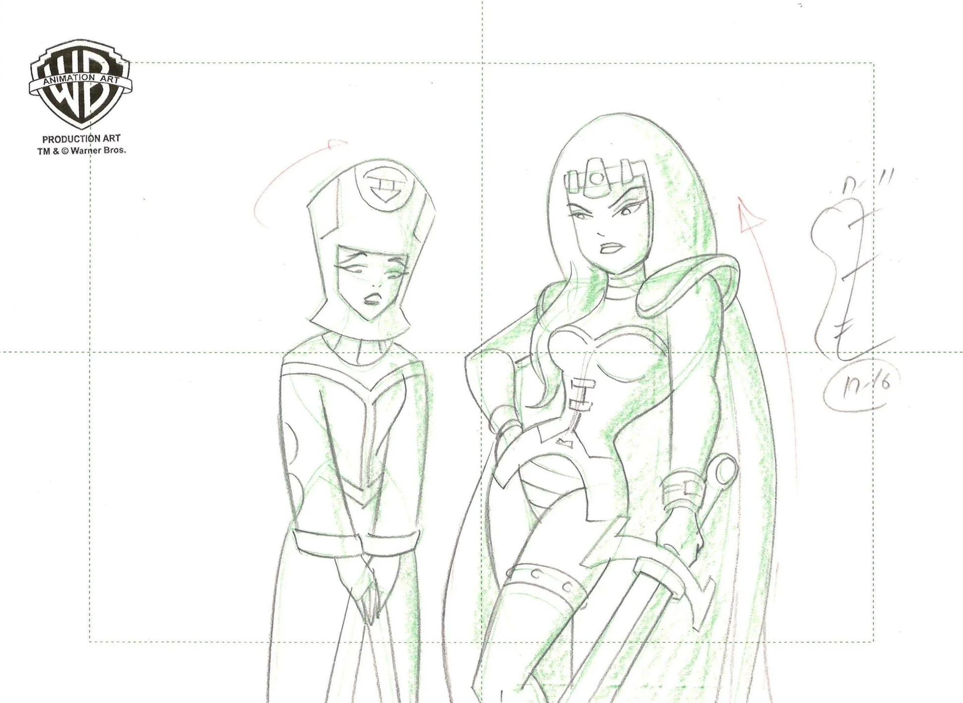 Superman the Animated Series Original Production Drawing: Maxima and Sazu - Art by DC Comics Studio Artists