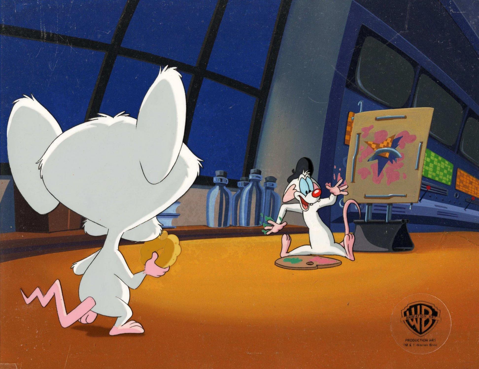 Pinky And The Brain Original Production Cel on Original Background: Pinky, Brain - Art by Warner Bros. Studio Artists