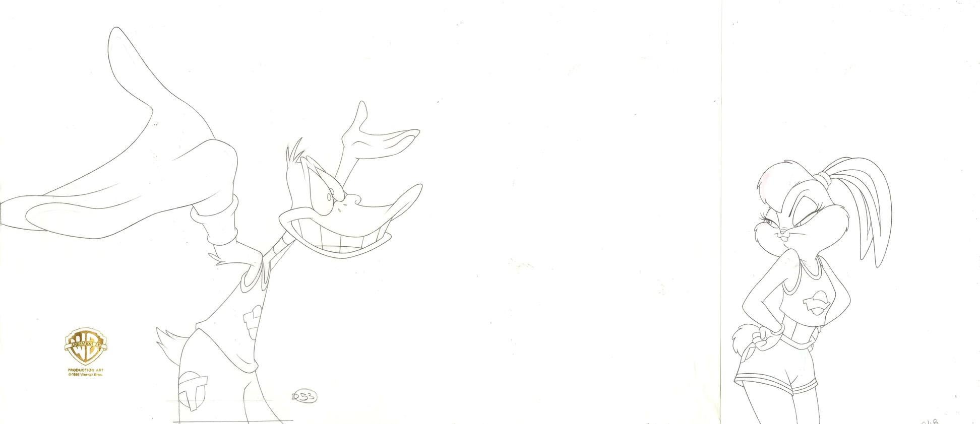 Space Jam Original Production Drawing: Daffy Duck and Lola Bunny - Art by Looney Tunes Studio Artists