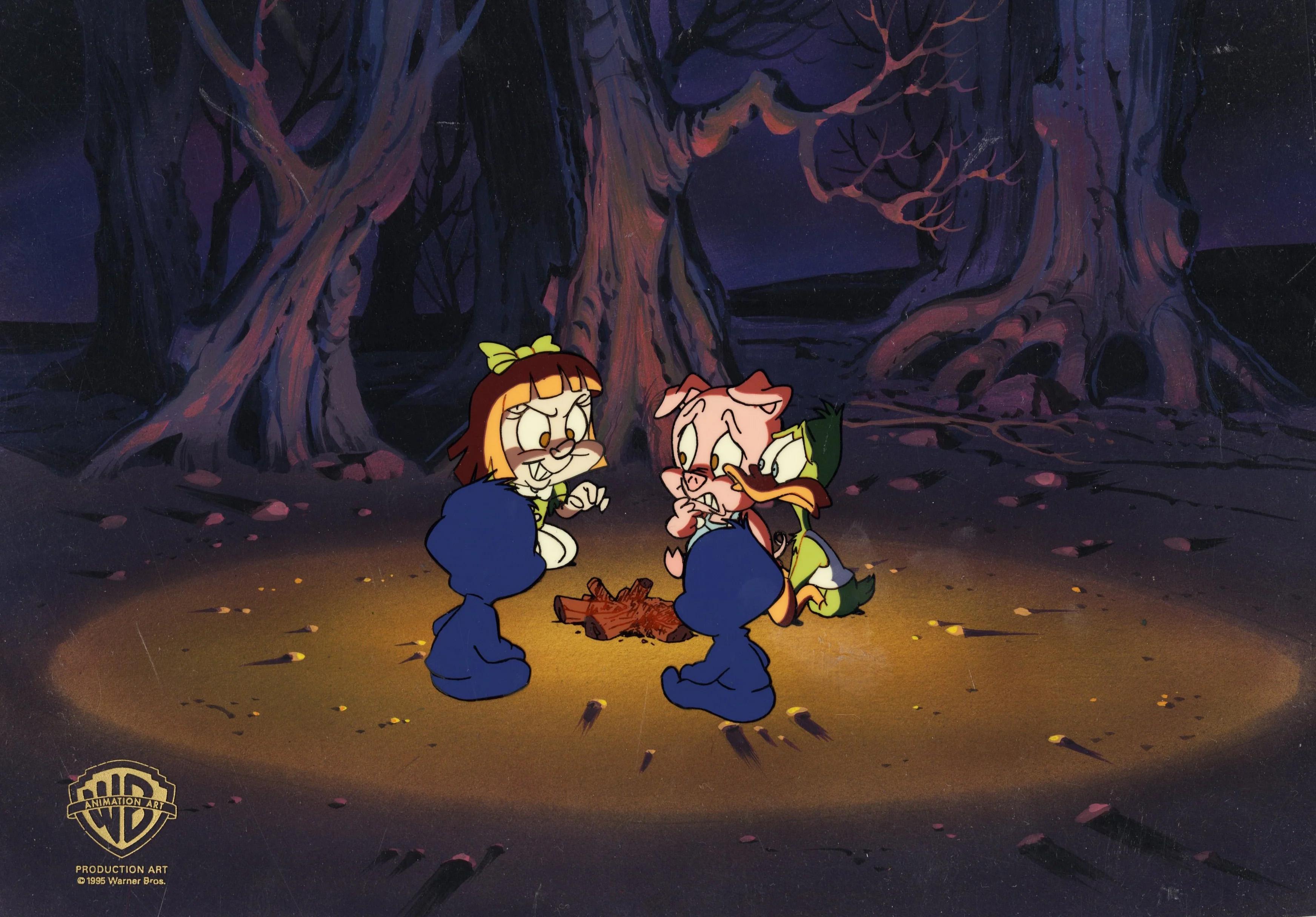 Tiny Toons Original Production Cel w Original Background: Elmyra, Plucky, Hamton - Art by Warner Bros. Studio Artists