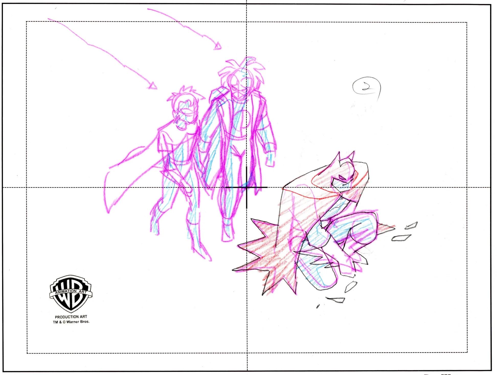 Static Shock Original Production Drawing: Batman, Robin, Static Shock - Art by DC Comics Studio Artists