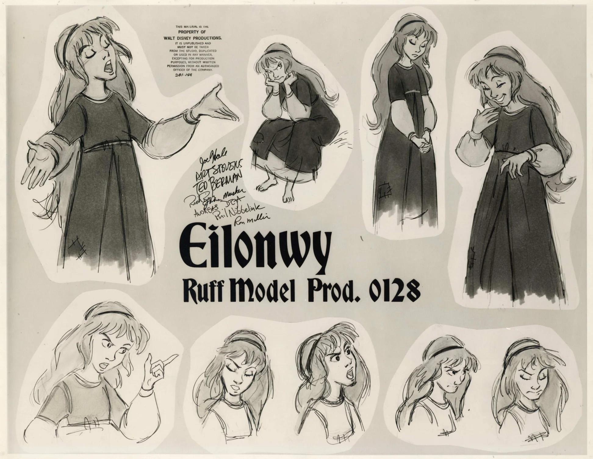 The Black Cauldron Ruff Model SheetL Eilonwy Prod. 0128 - Art by Walt Disney Studio Artists