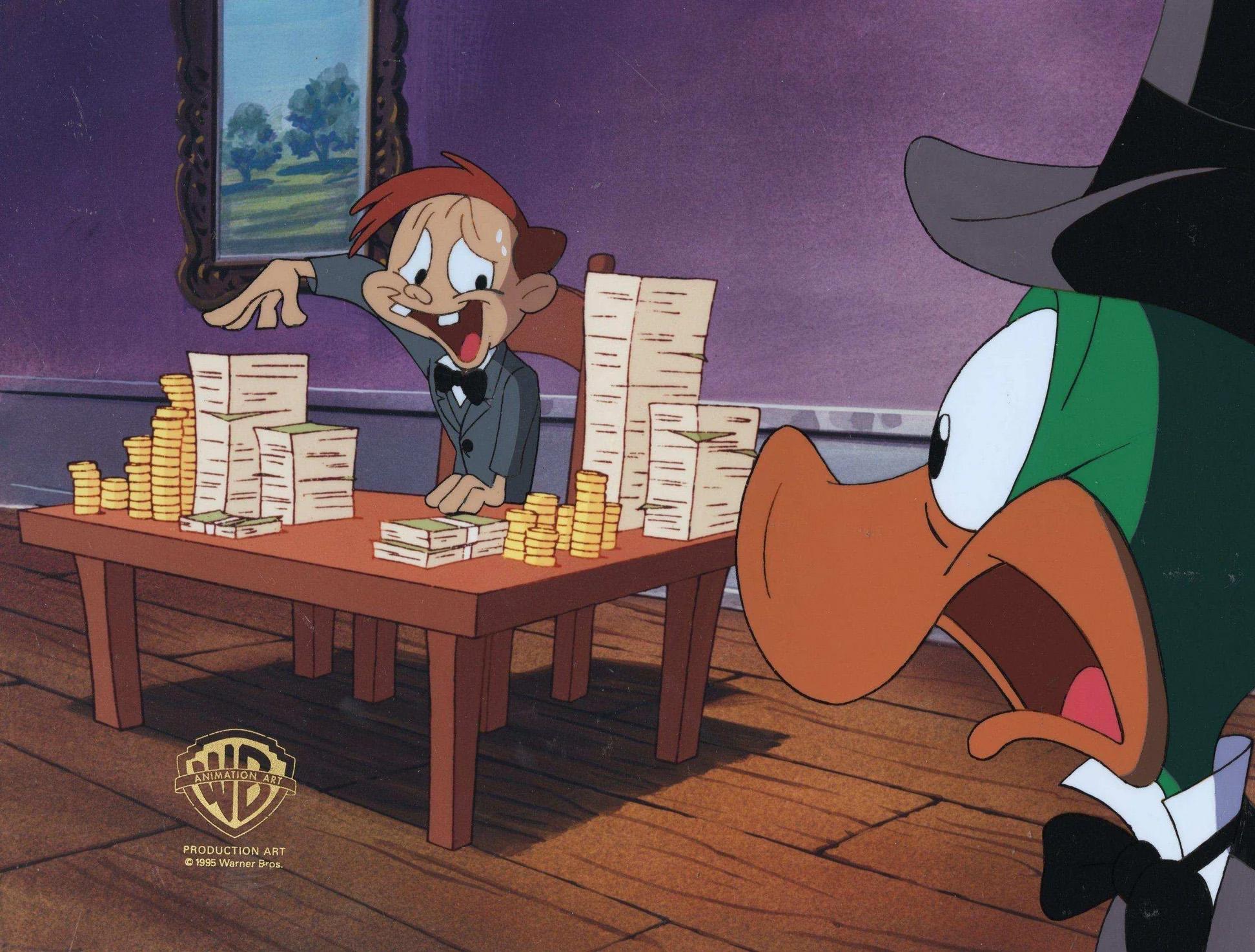 Tiny Toons Original Production Cel: Plucky Duck and Montana Max - Art by Warner Bros. Studio Artists