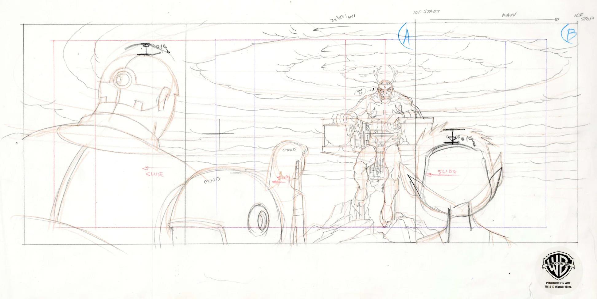 Teen Titans Original Production Drawing: Cyborg, Beast Boy, Starfire, and Trigon - Art by DC Comics Studio Artists