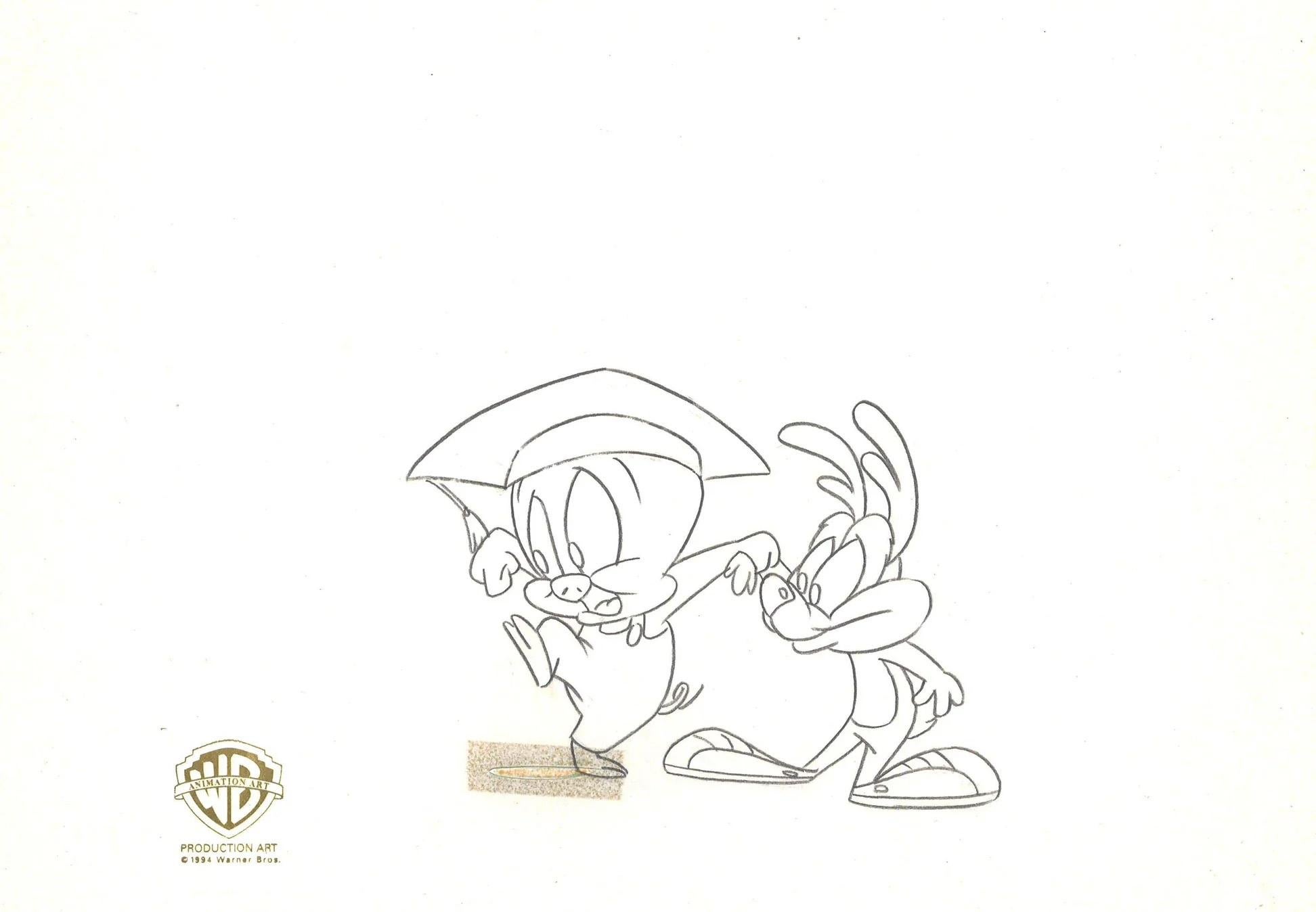 Tiny Toons Original Production Cel With Matching Drawing: Hamton, Calamity - Pop Art Art by Warner Bros. Studio Artists