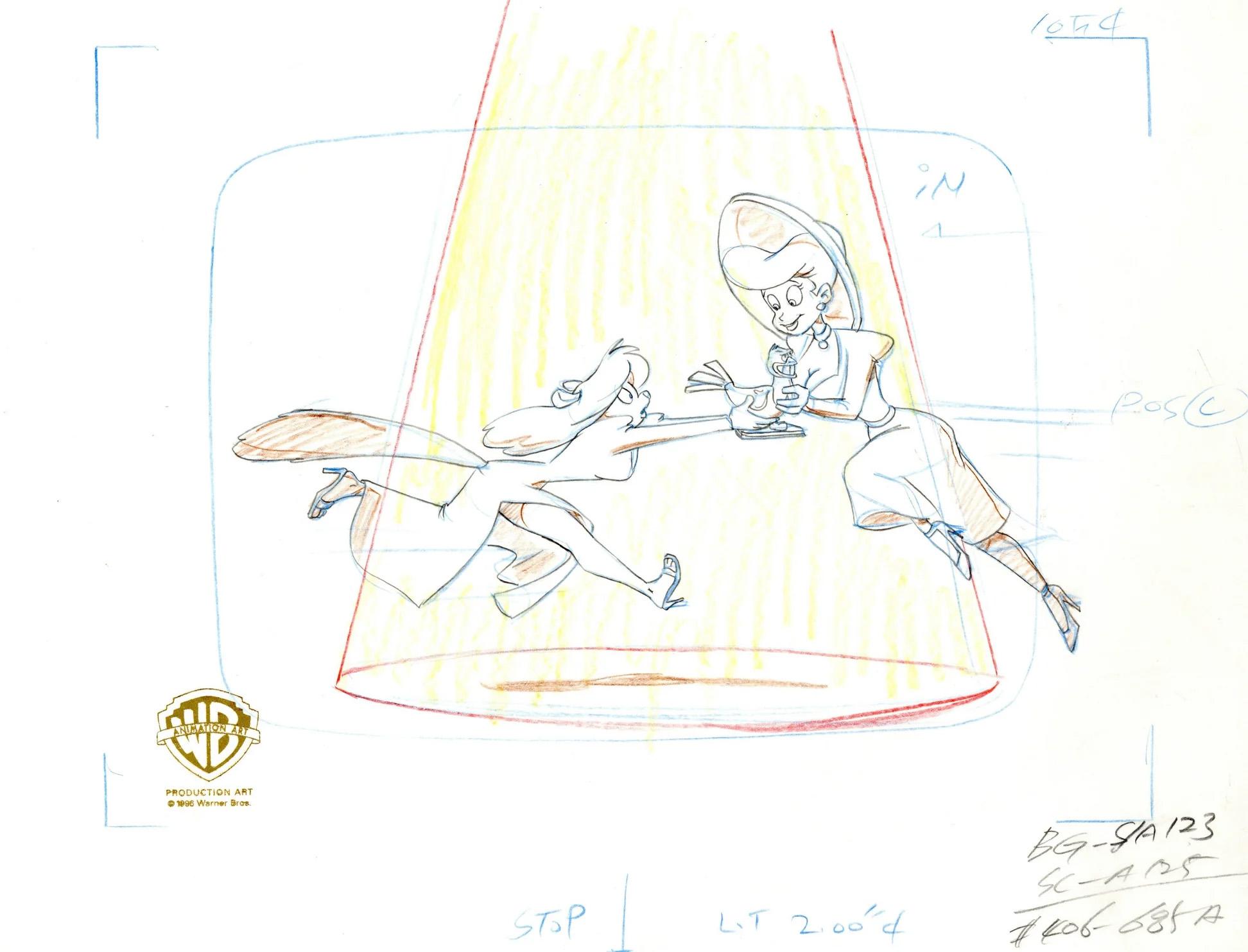 Animaniacs Original Production Layout Drawing: Minerva and Hello Nurse - Art by Warner Bros. Studio Artists