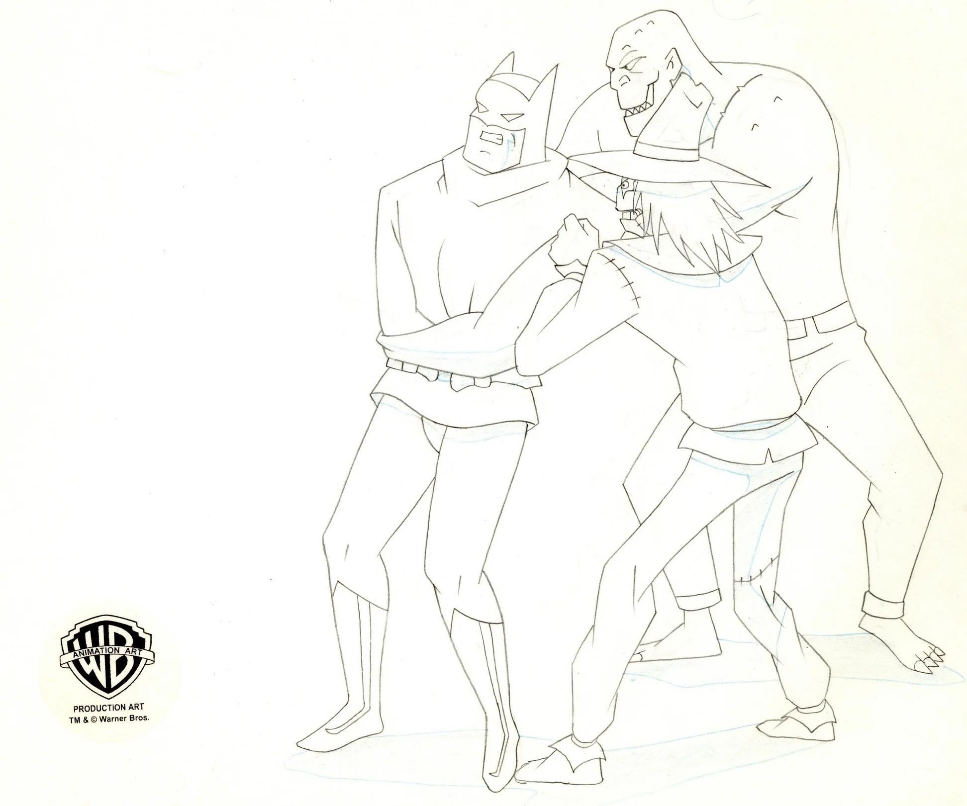 Batman The Animated Series Original-Produktionszeichnung: Batman, Scarecrow, Krokodil – Art von DC Comics Studio Artists
