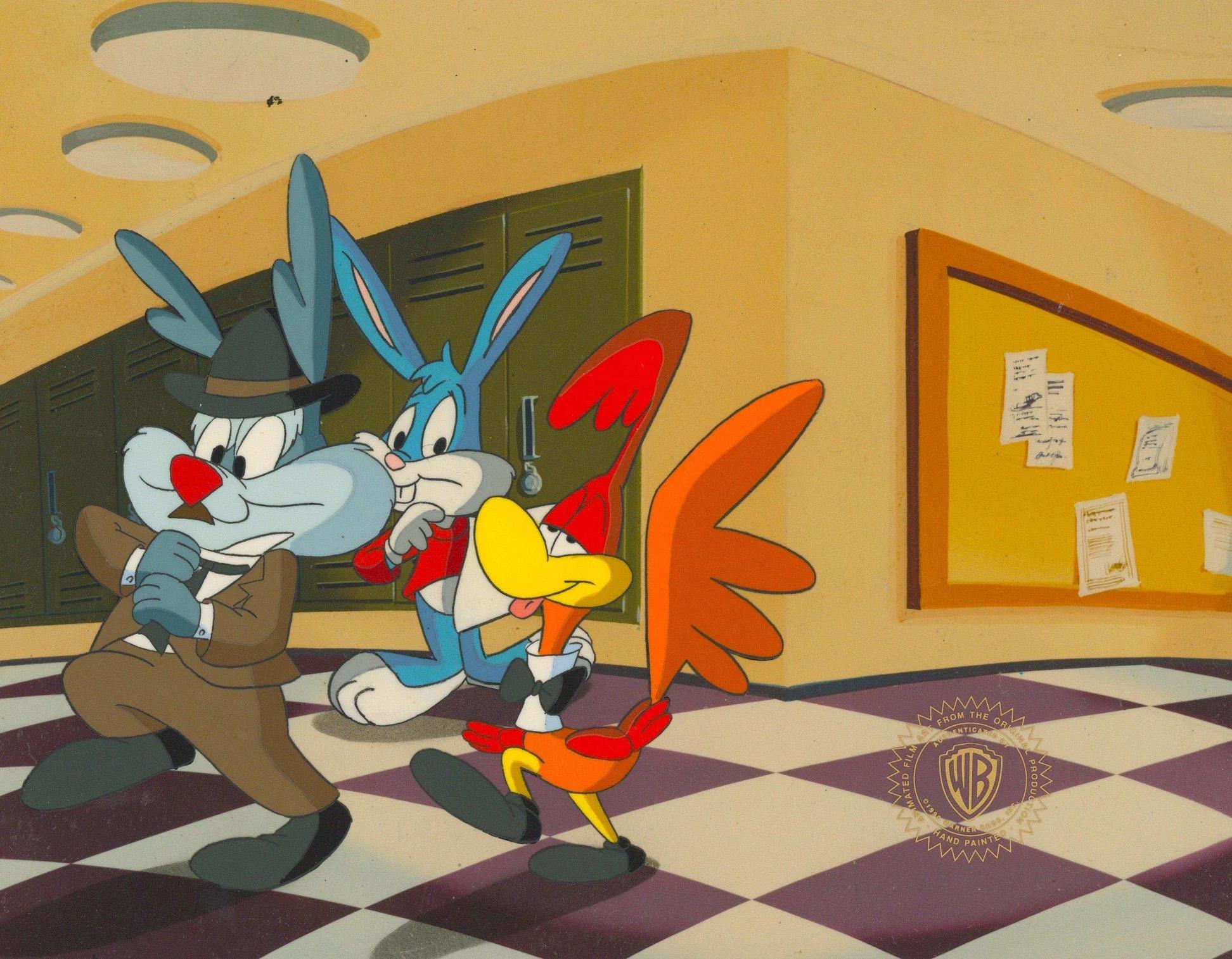 Tiny Toons Original Production Cel: Calamity, Buster Bunny, and Little Beeper - Art by Warner Bros. Studio Artists