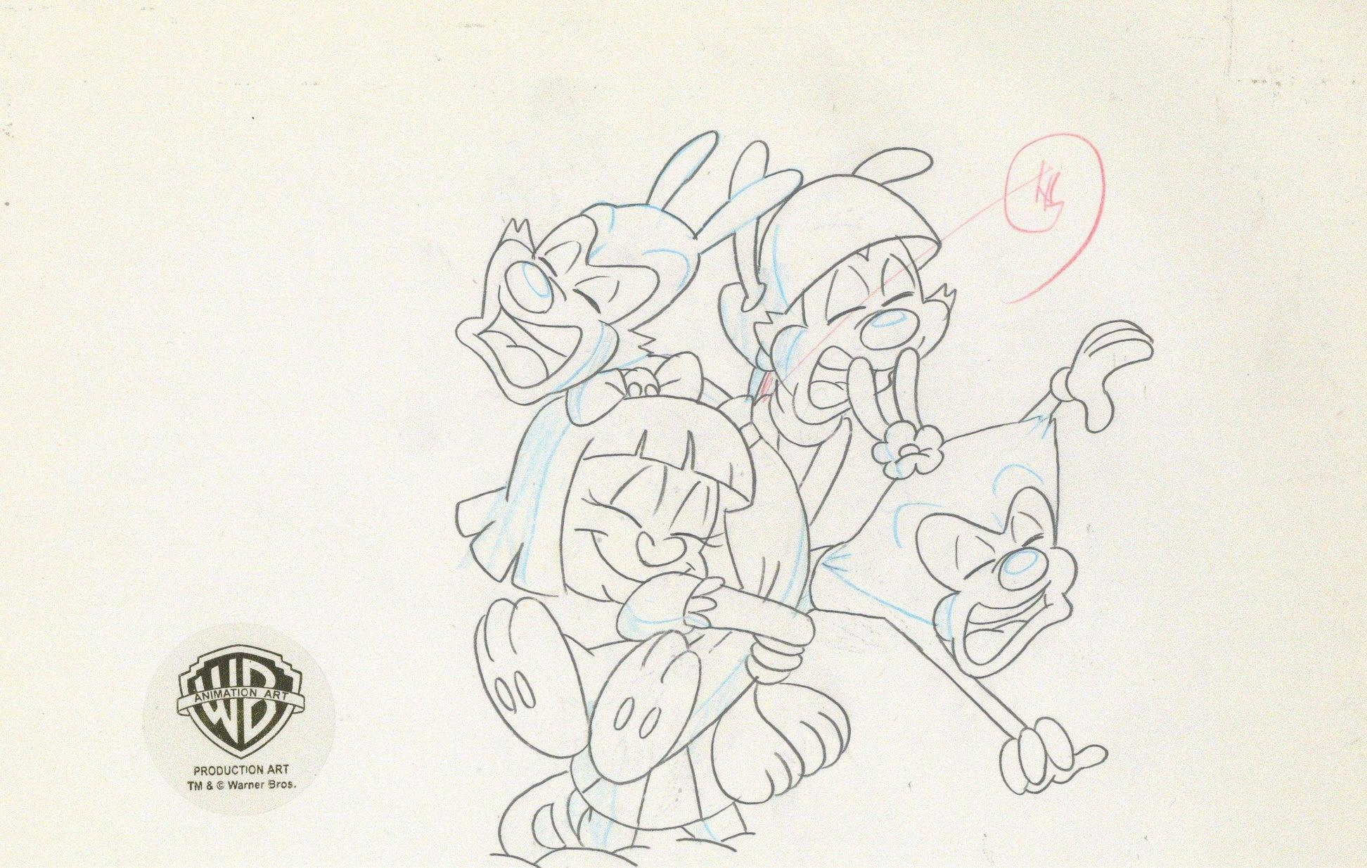 Animaniacs Original Production Drawing: Elmyra, Yakko, Wakko, and Dot - Art by Warner Bros. Studio Artists