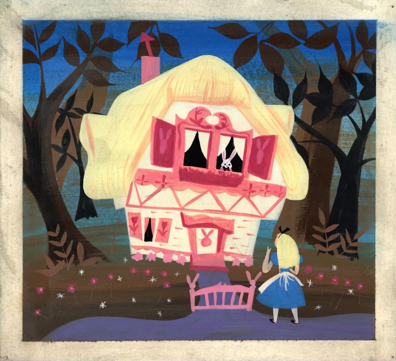 Alice in Wonderland Original Concept Painting: Alice and White Rabbit - Art by Mary Blair