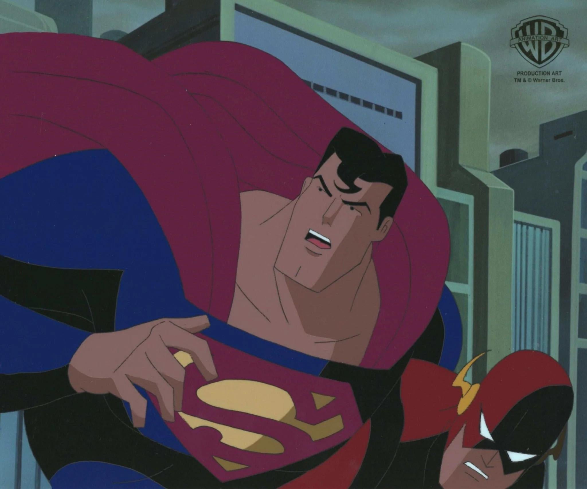 Superman the Animated Series Original Production Cel: Superman and Flash - Art by DC Comics Studio Artists