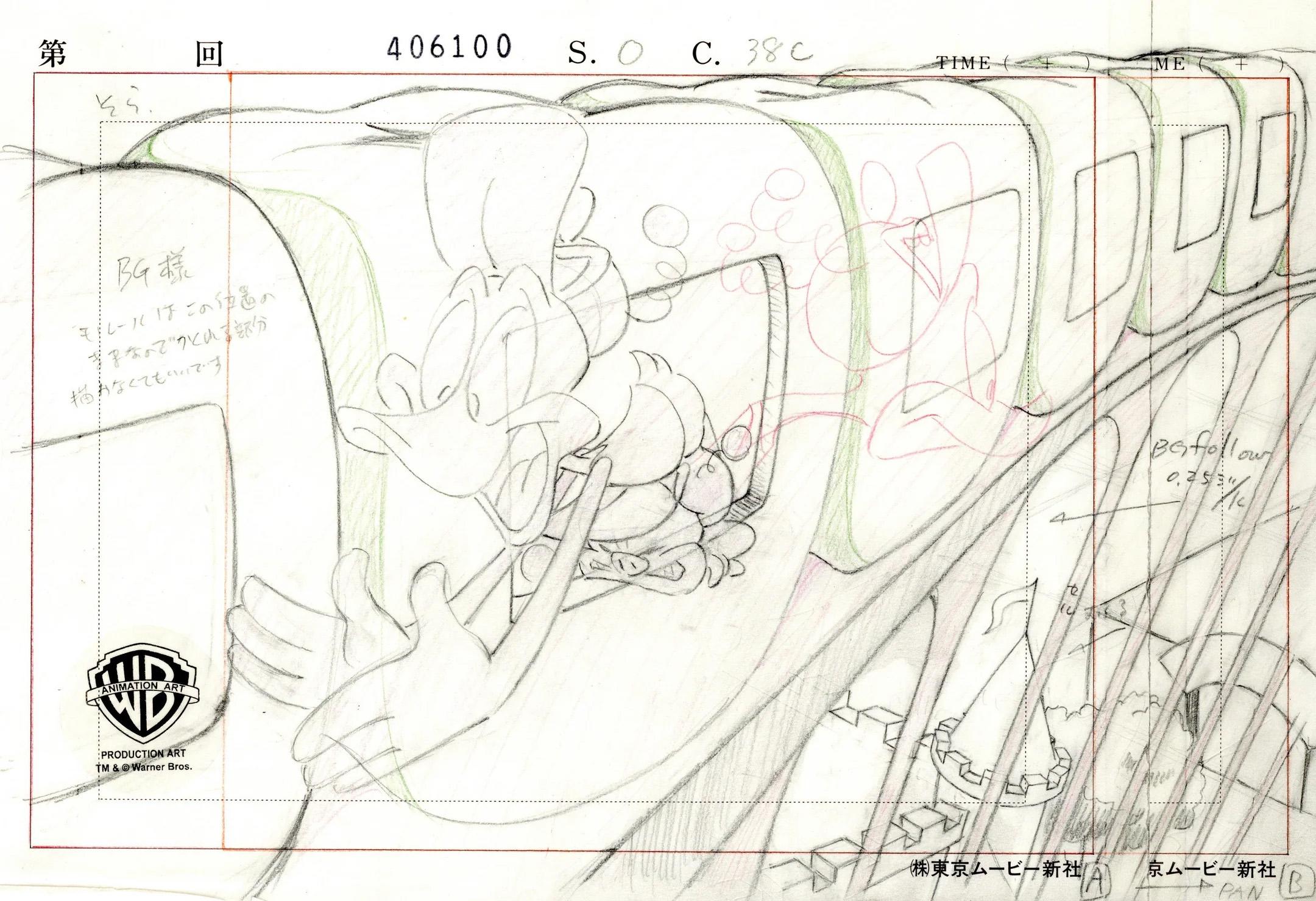 Tiny Toons Original Production Layout Drawing: Plucky Duck and Hamton - Art by Warner Bros. Studio Artists