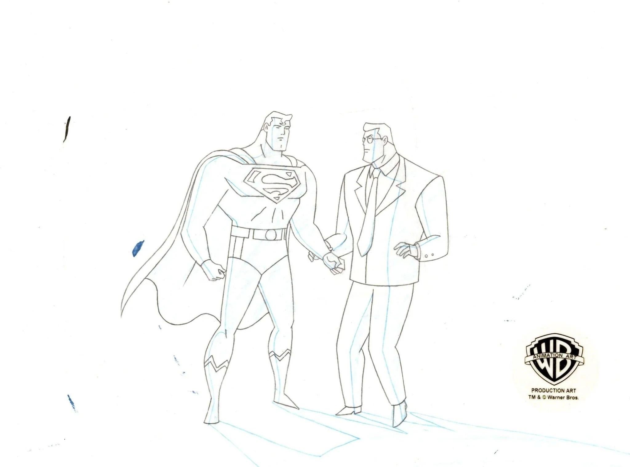 Superman the Animated Series Original Production Drawing: Clark Kent and Bizarro - Art by DC Comics Studio Artists