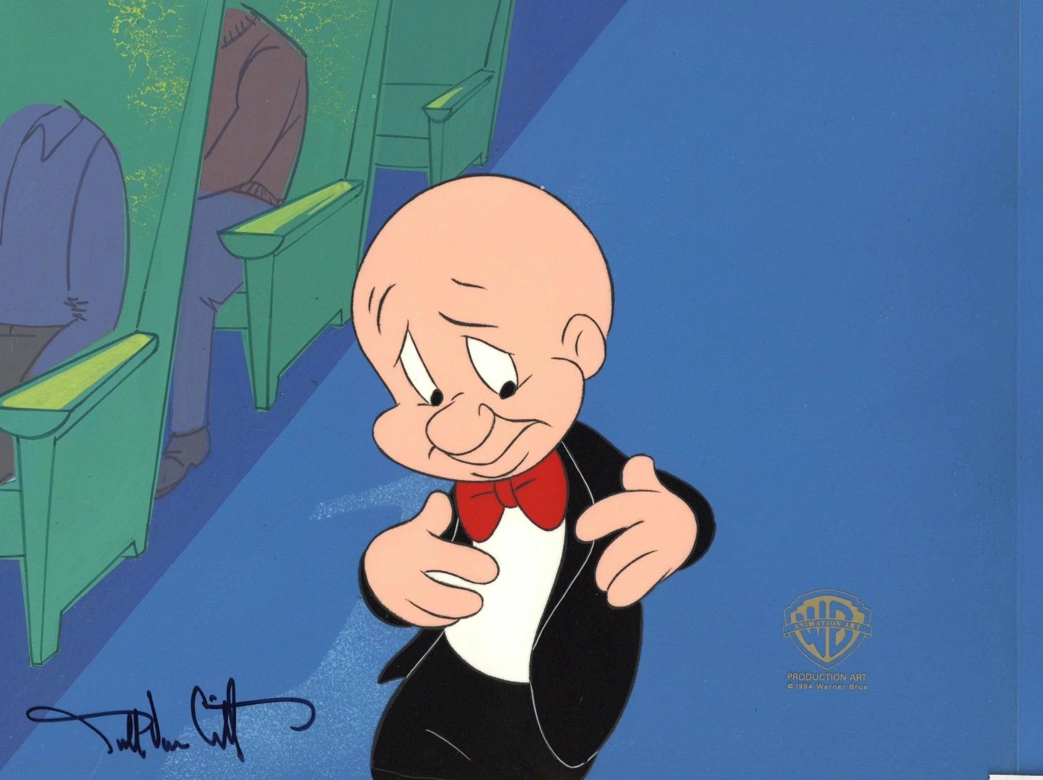 Looney Tunes Original Production Cel on Original Background Signed By DVC: Elmer - Art by Looney Tunes Studio Artists