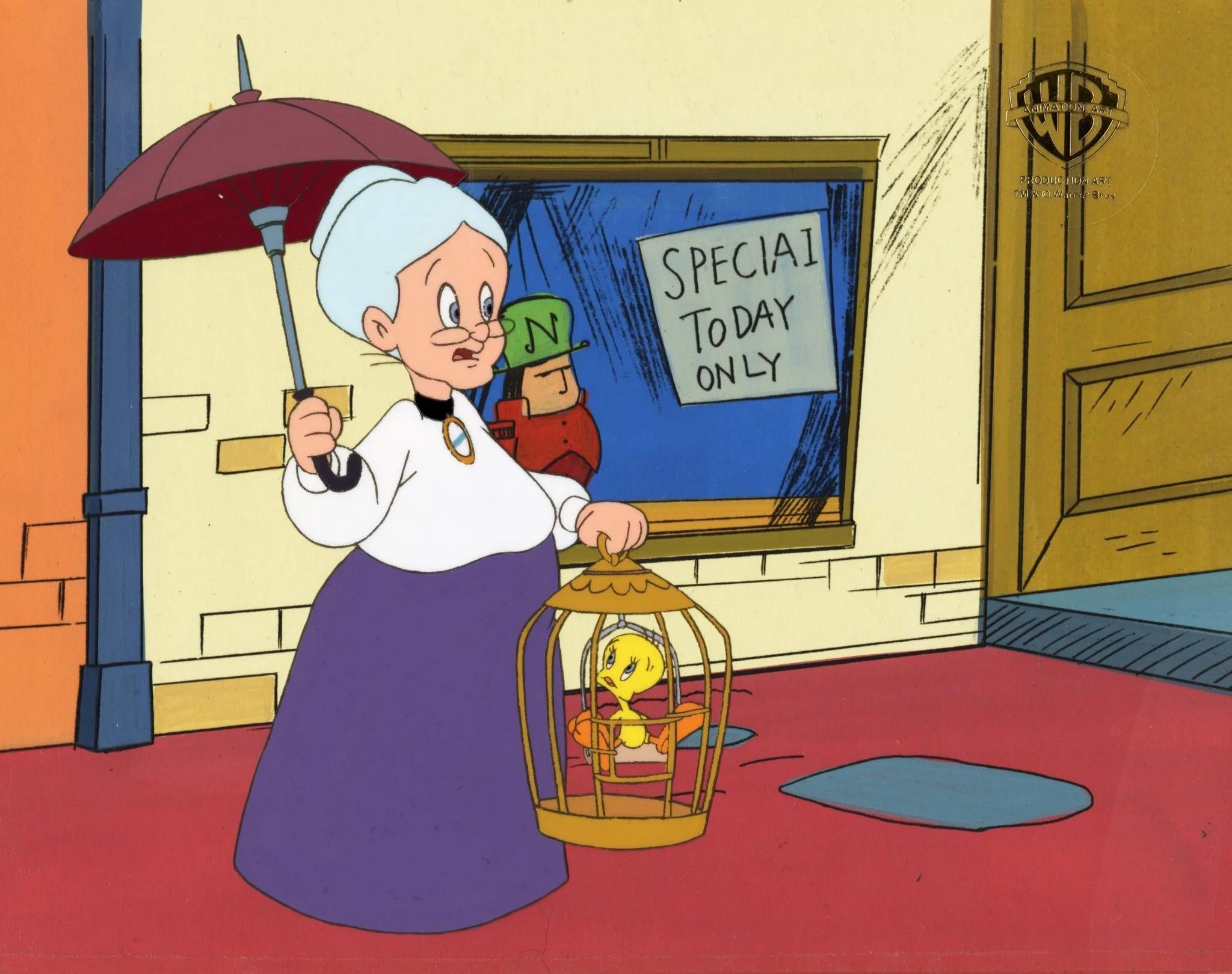 Sylvester and Tweety Mysteries Original Cel & Background: Granny and Tweety - Art by Warner Bros. Studio Artists