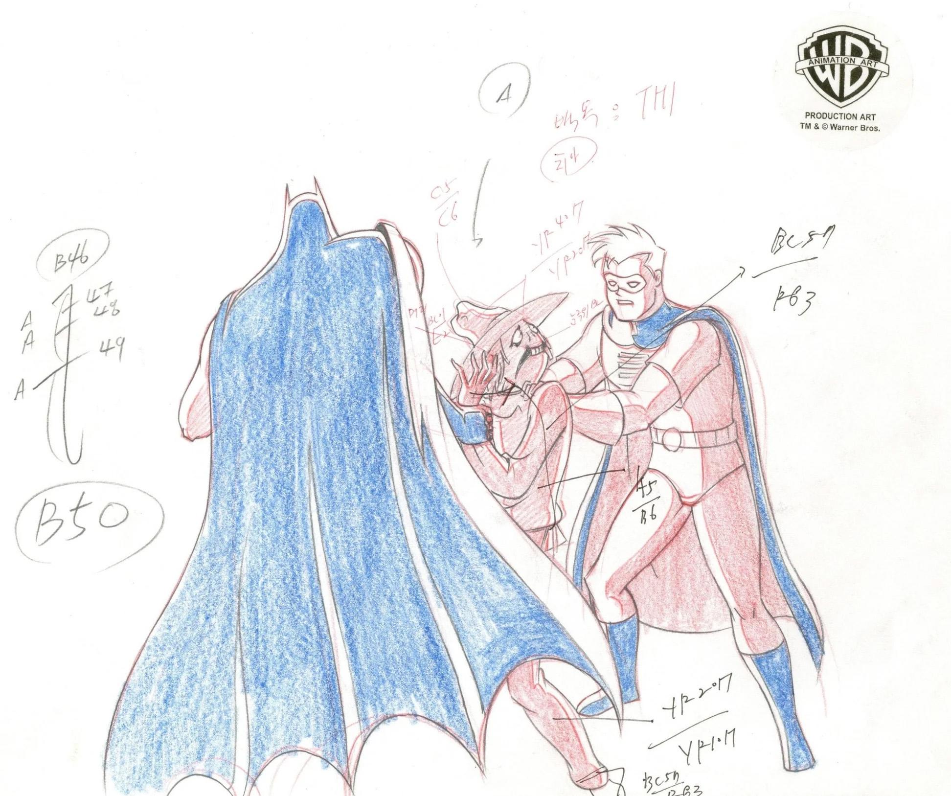 Batman The Animated Series Original Production Drawing: Batman, Robin, Scarecrow - Art by DC Comics Studio Artists