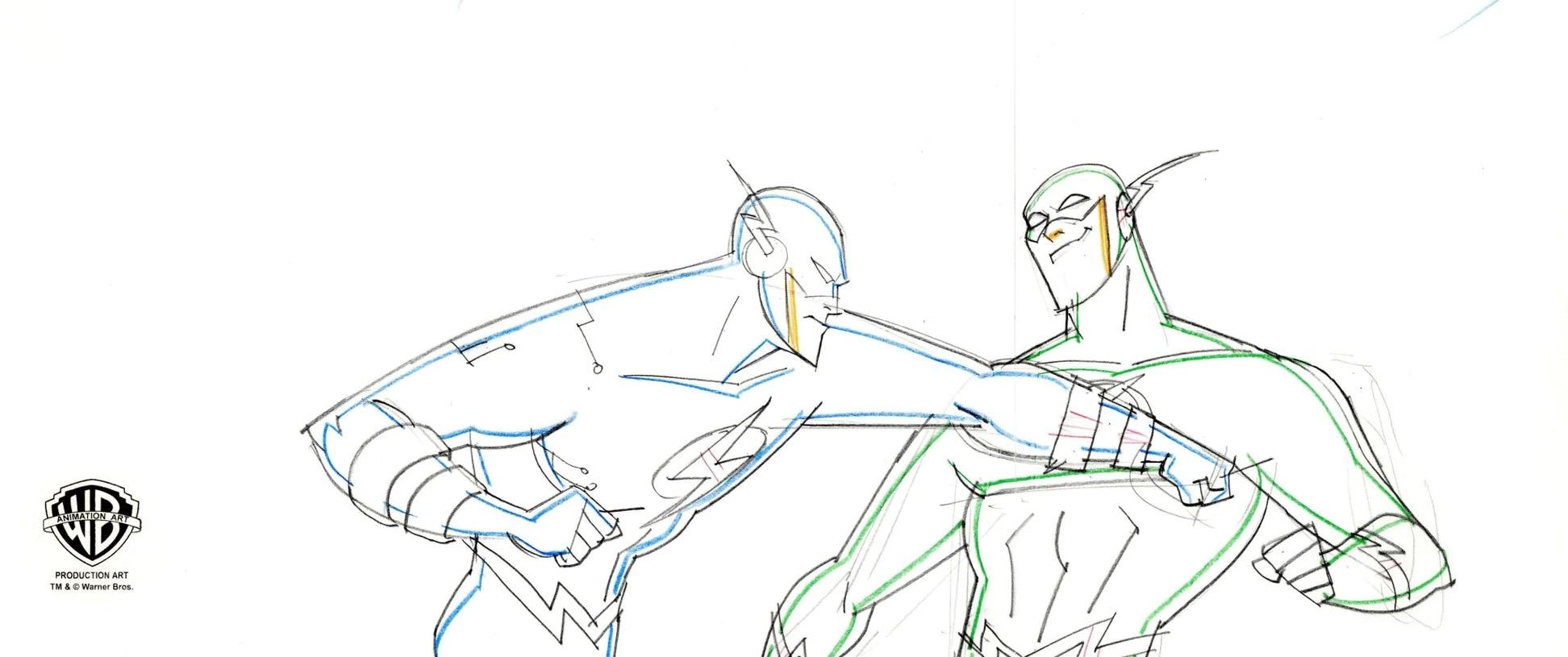 Justice League Unlimited Original Panoramic Drawing: Flash vs. Reverse Flash - Art by Warner Bros. Studio Artists