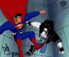 Retro Superman Animated Original Cel w/ Drawing signed Bruce Timm: Superman, Lobo 
