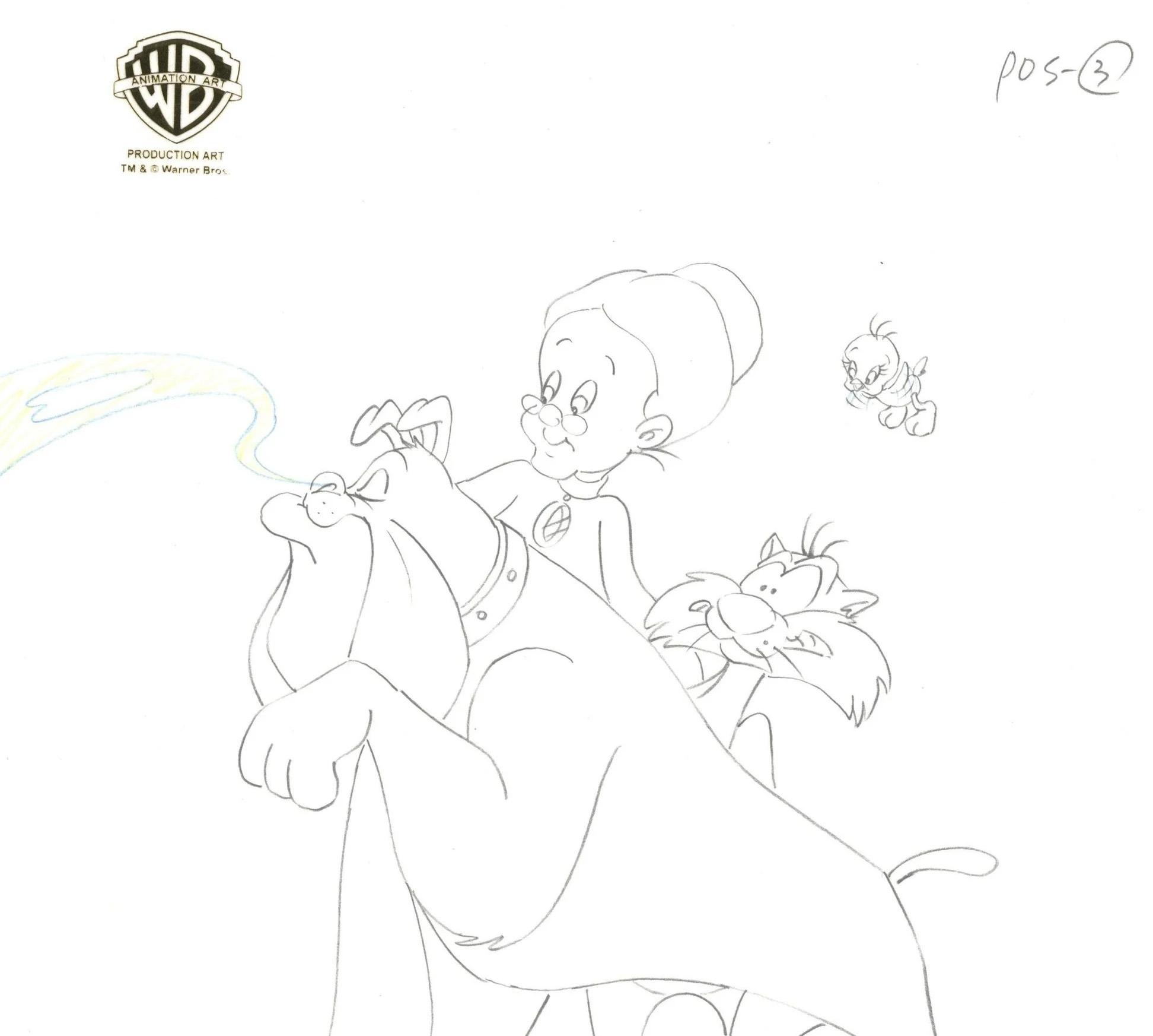 Sylvester & Tweety Mysteries Original Drawing: Tweety, Granny, Sylvester, Hector - Art by Warner Bros. Studio Artists