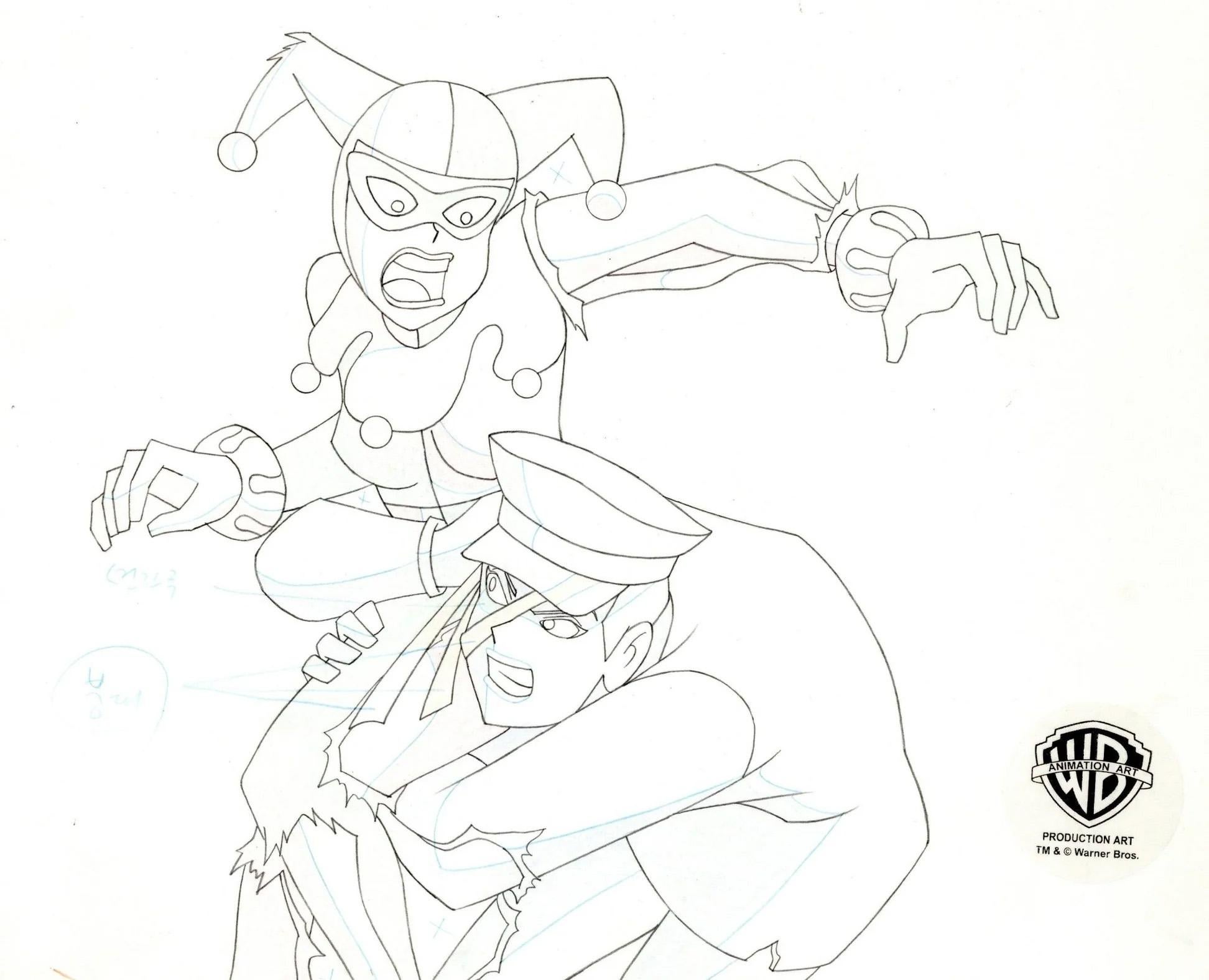 Superman the Animated Series Original Production Drawing: Harley Quinn and Mercy - Art by DC Comics Studio Artists