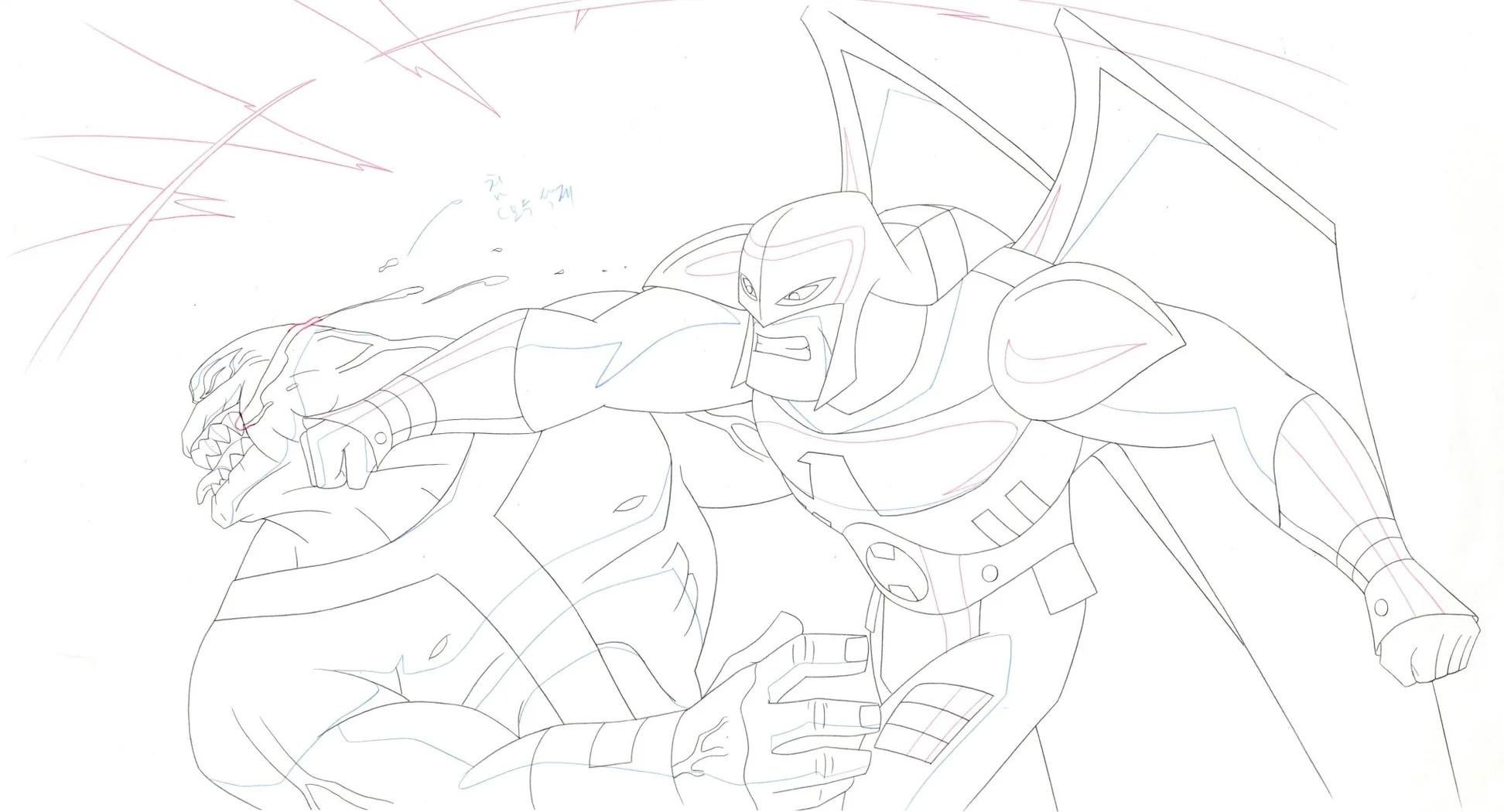 Justice League Unlimited Original Production Drawing: Warhawk and Parasite 2 - Art by DC Comics Studio Artists