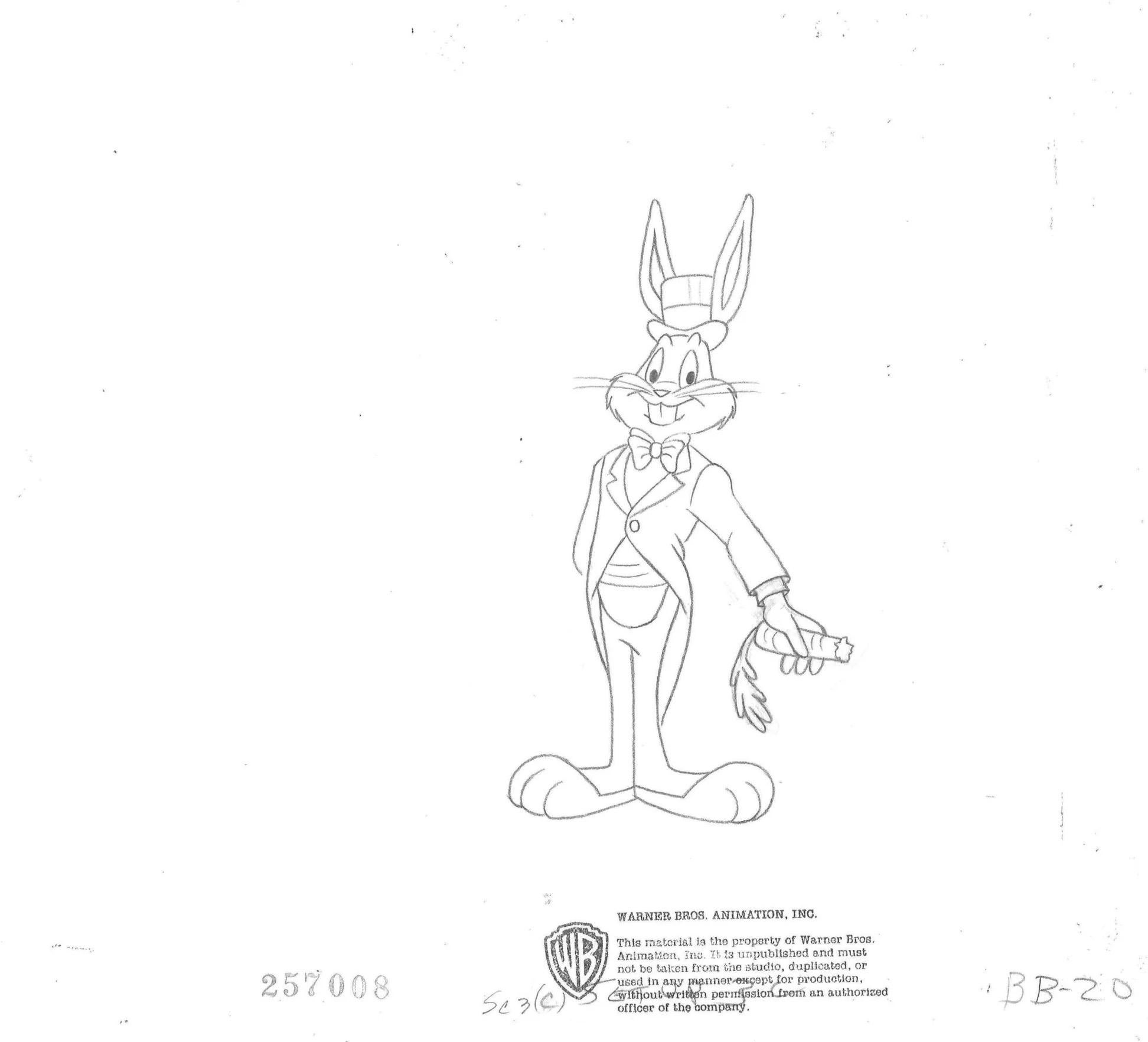 Looney Tunes - Dessin de production d'origine : Bugs Bunny - Art de Looney Tunes Studio Artists