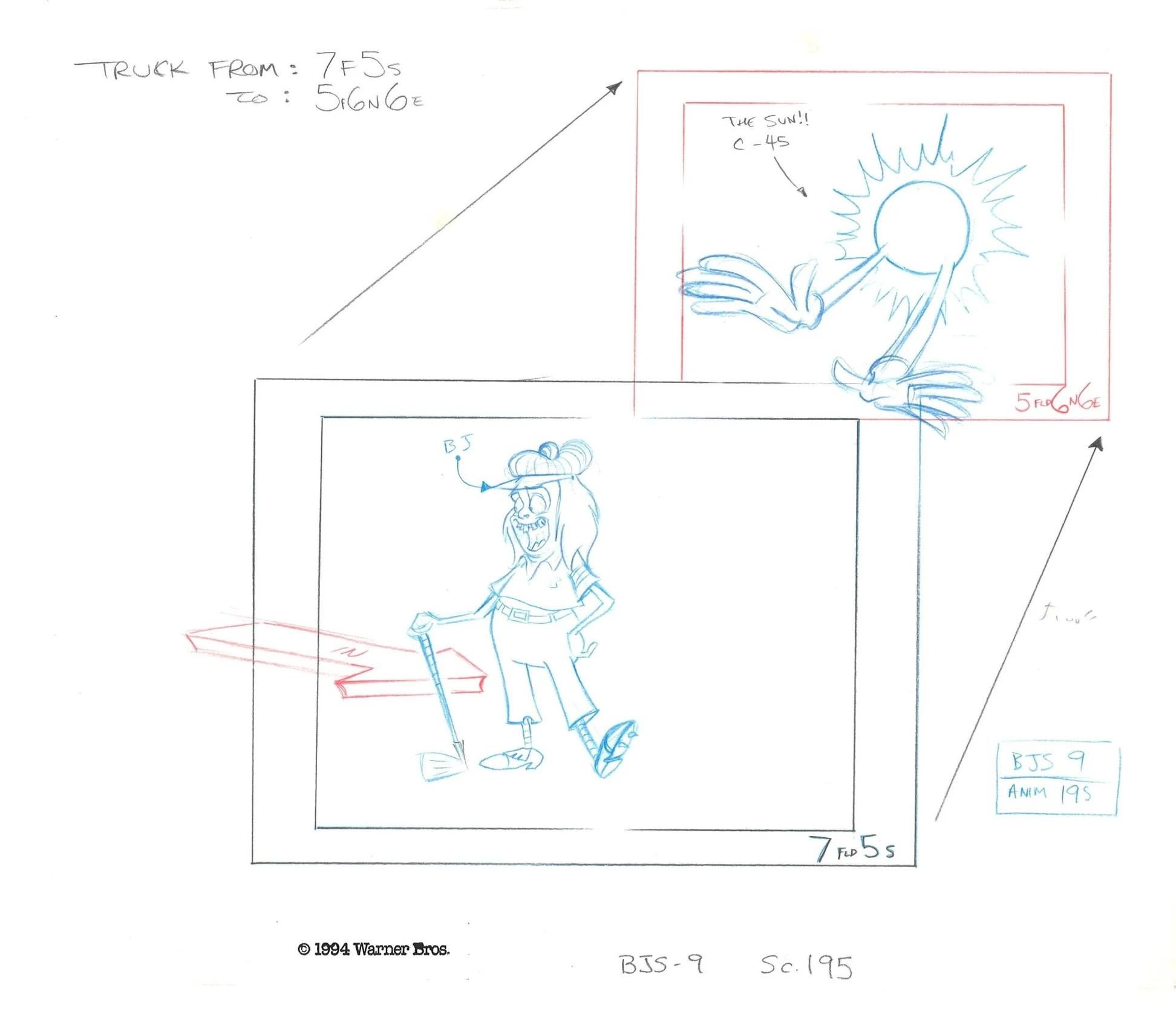 Beetlejuice The Animated Series Original Production Drawing: Beetlejuice & Sun - Art by Warner Bros. Studio Artists