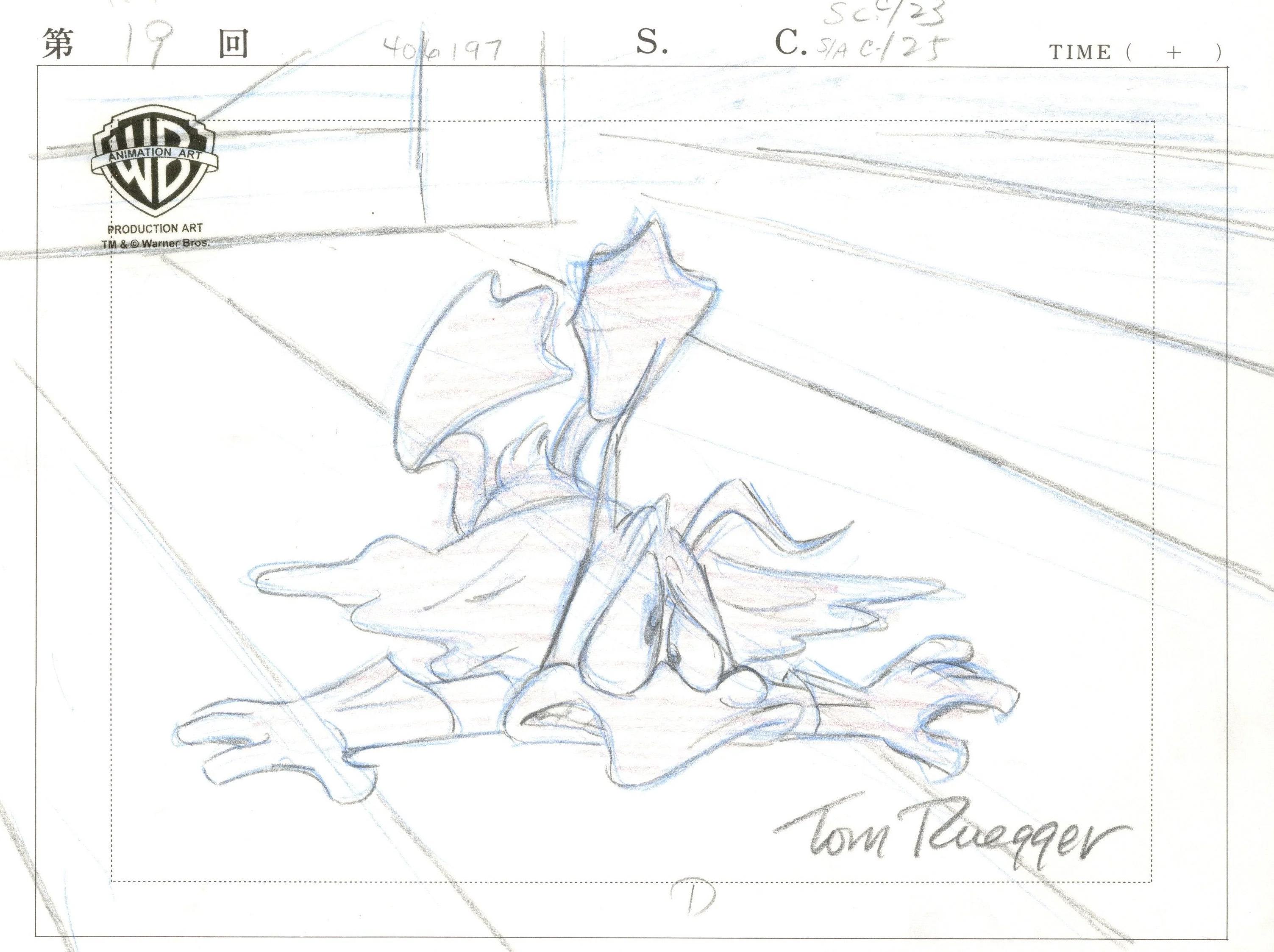Tiny Toons Original Production Drawing Signed by Tom Ruegger: Batduck - Art by Warner Bros. Studio Artists
