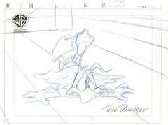 Vintage Tiny Toons Original Production Drawing Signed by Tom Ruegger: Batduck