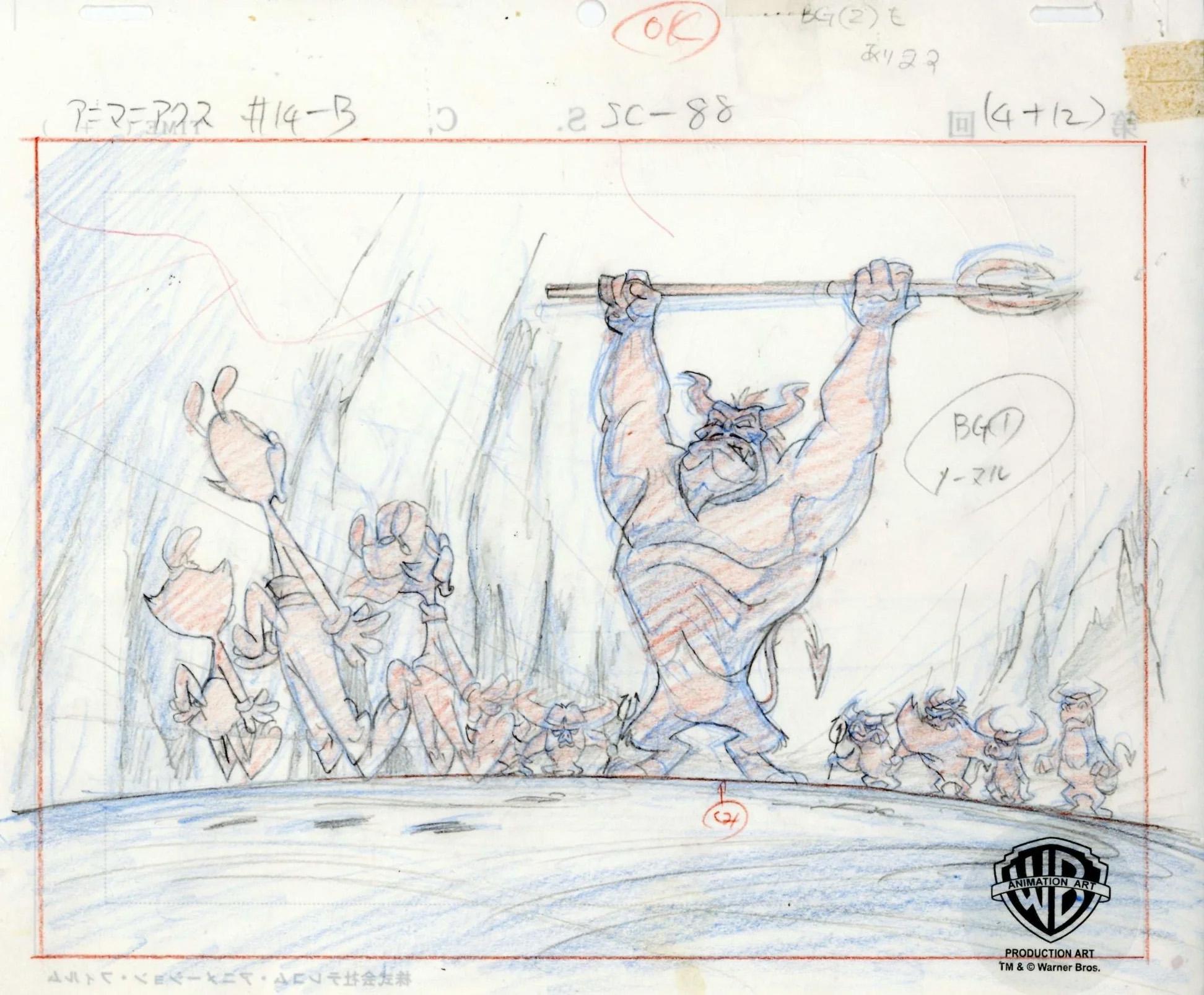Animaniacs Original Production Drawing: Yakko, Wakko, Dot, and Satan - Art by Warner Bros. Studio Artists