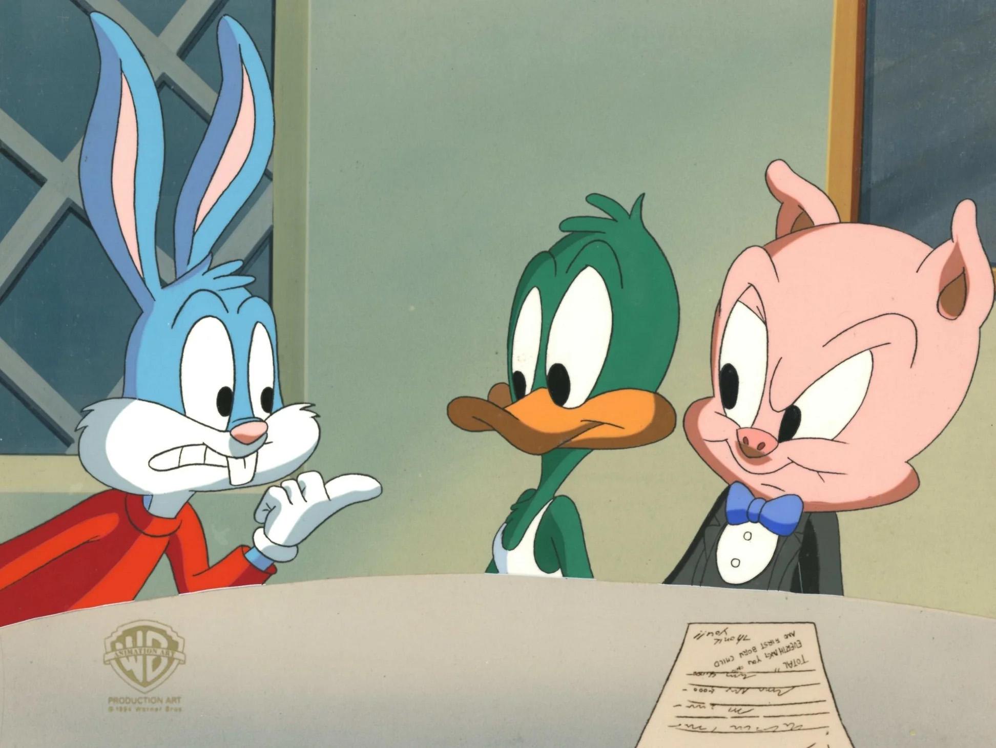 Tiny Toons Original Production Cel: Buster Bunny, Plucky Duck, and Hamton J. Pig - Art by Warner Bros. Studio Artists