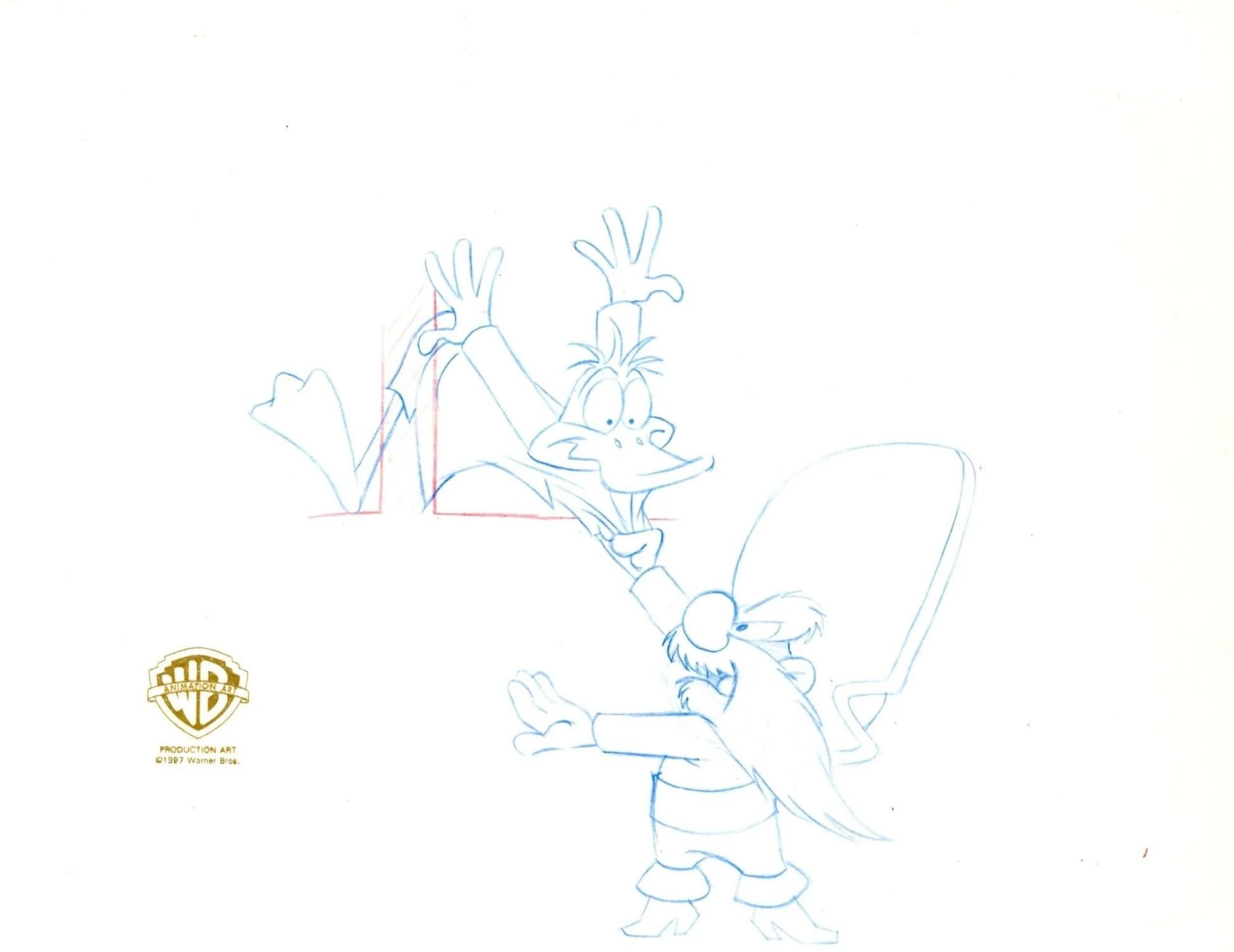 Looney Tunes Original Production Drawing: Daffy Duck and Yosemite Sam - Art by Looney Tunes Studio Artists