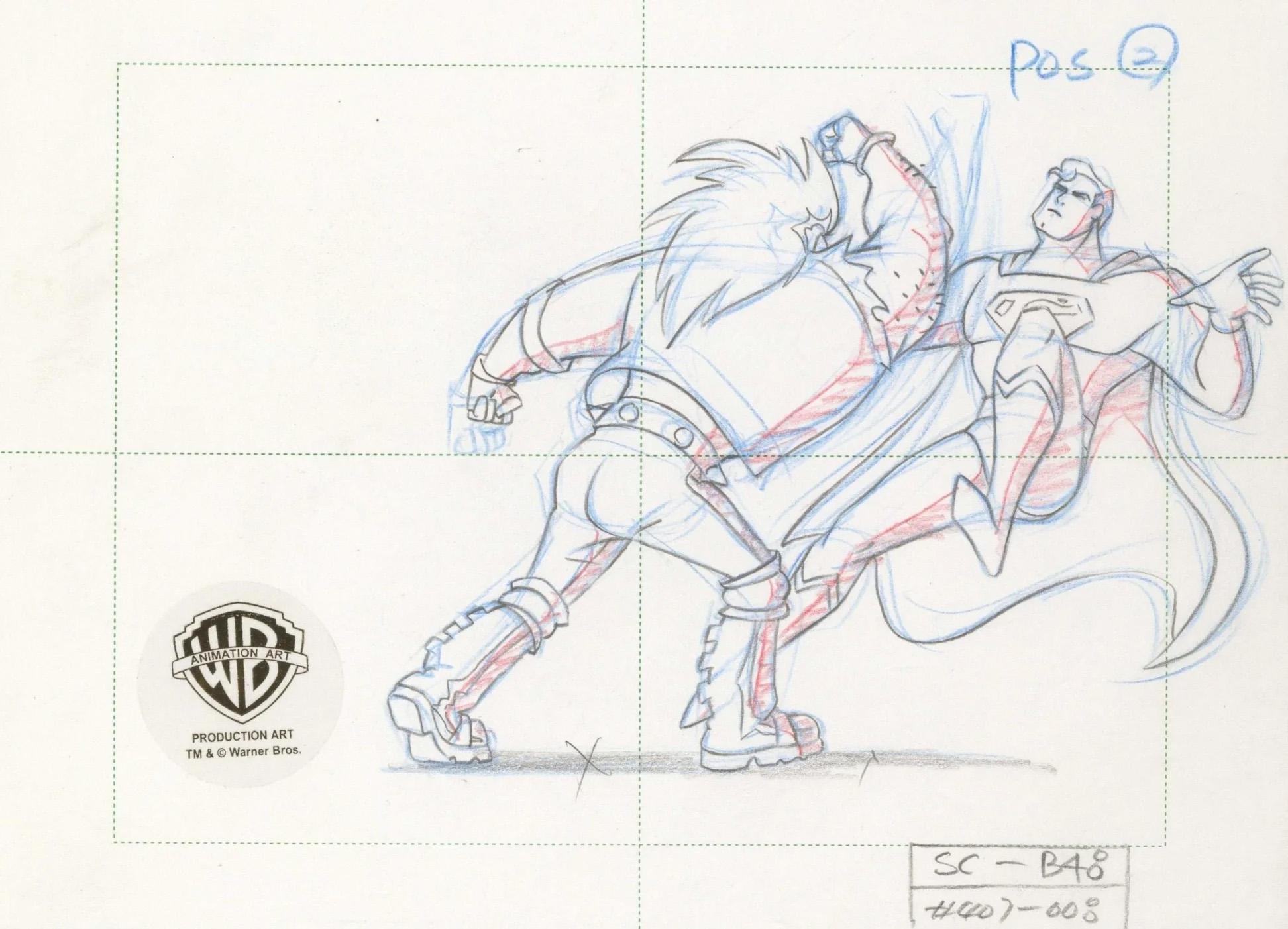 Superman the Animated Series Original Production Drawing: Superman and Lobo - Art by DC Comics Studio Artists