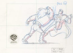 Superman the Animated Series Original Production Drawing: Superman and Lobo