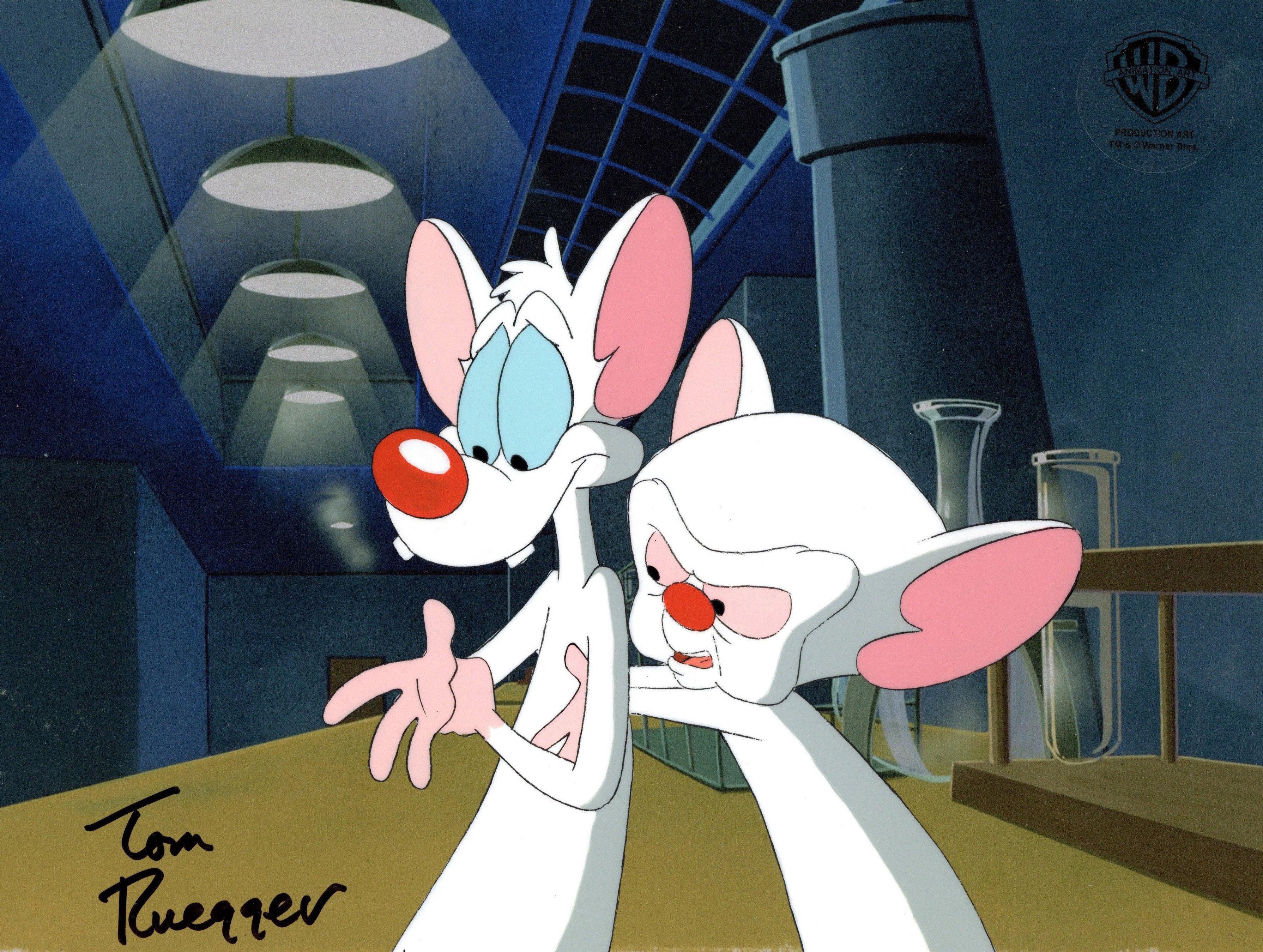 Pinky And The Brain Original Production Cel Signed by Tom Ruegger: Pinky & Brain - Art by Warner Bros. Studio Artists