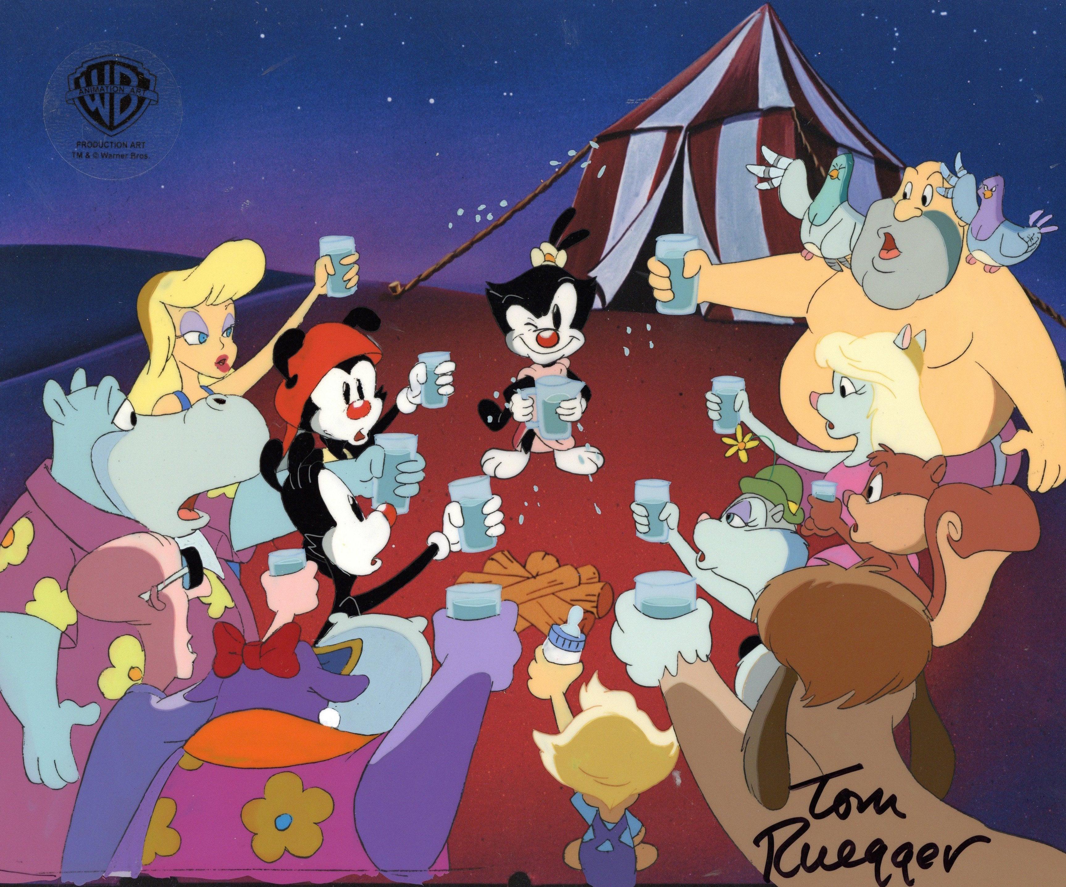 Animaniacs Original Cel & Matching Drawing Signed by Tom Ruegger: Cast  - Art by Warner Bros. Studio Artists