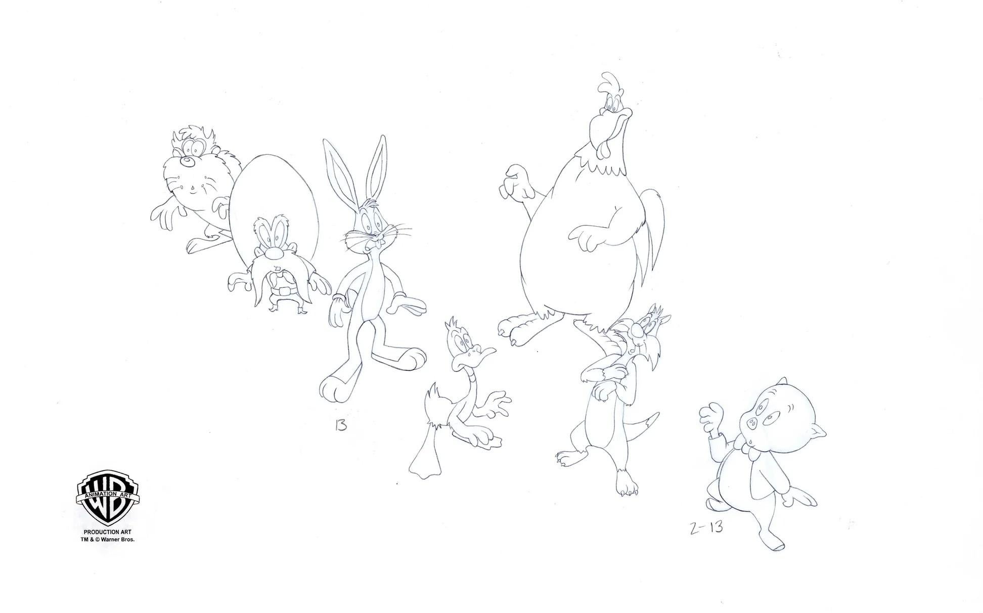 Looney Tunes Original Produktion Doppelseitige Zeichnung: Lose Tunes gegossen (Pop-Art), Art, von Looney Tunes Studio Artists