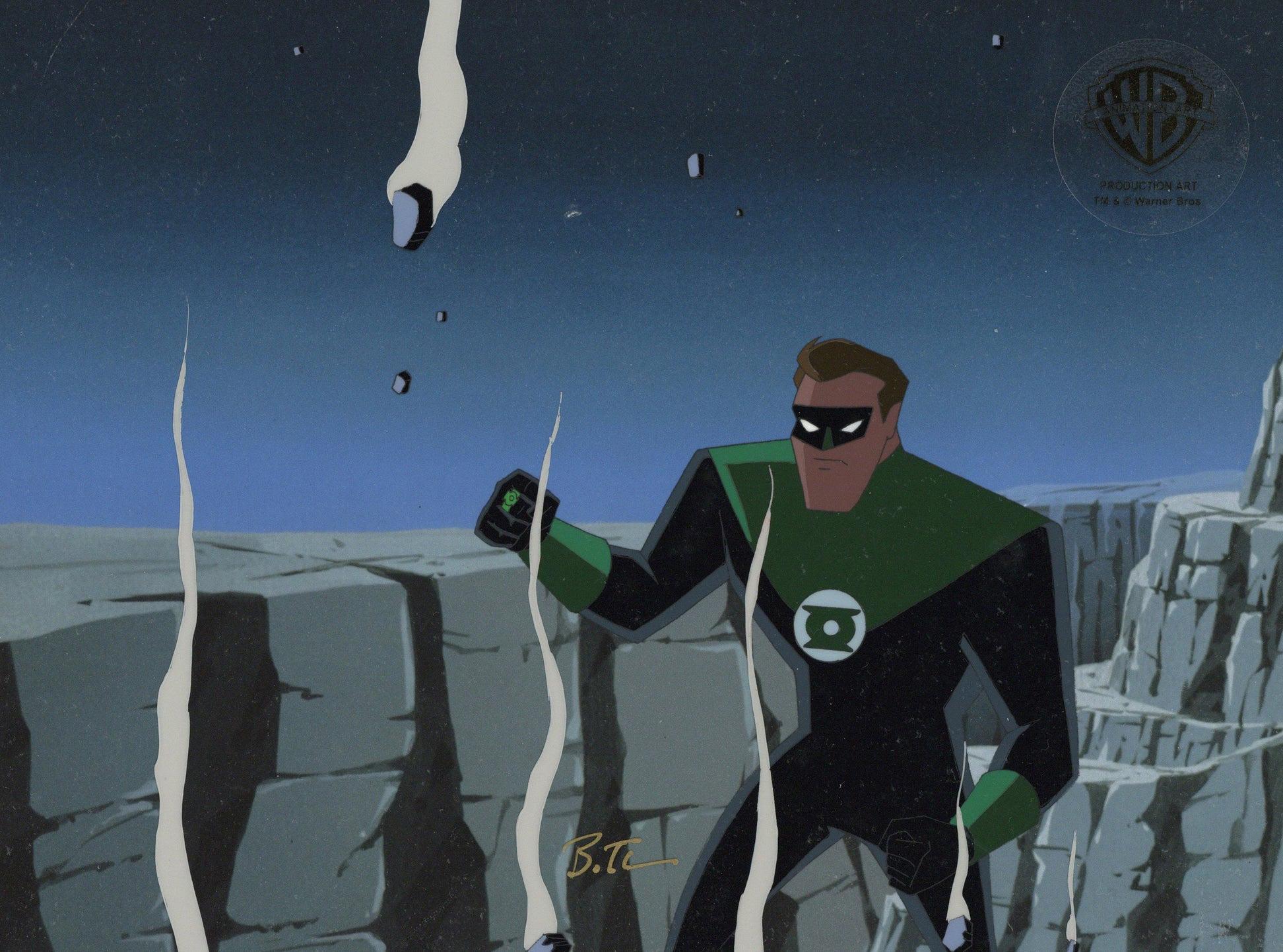 Superman, die animierte Serie Cel mit Zeichnung, signiert von Bruce Timm: Grüne Laterne – Art von DC Comics Studio Artists