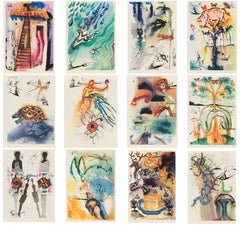 Vintage Alice in Wonderland - Full 12 Photolithograph Set, Hand-Signed by Salvador Dalí