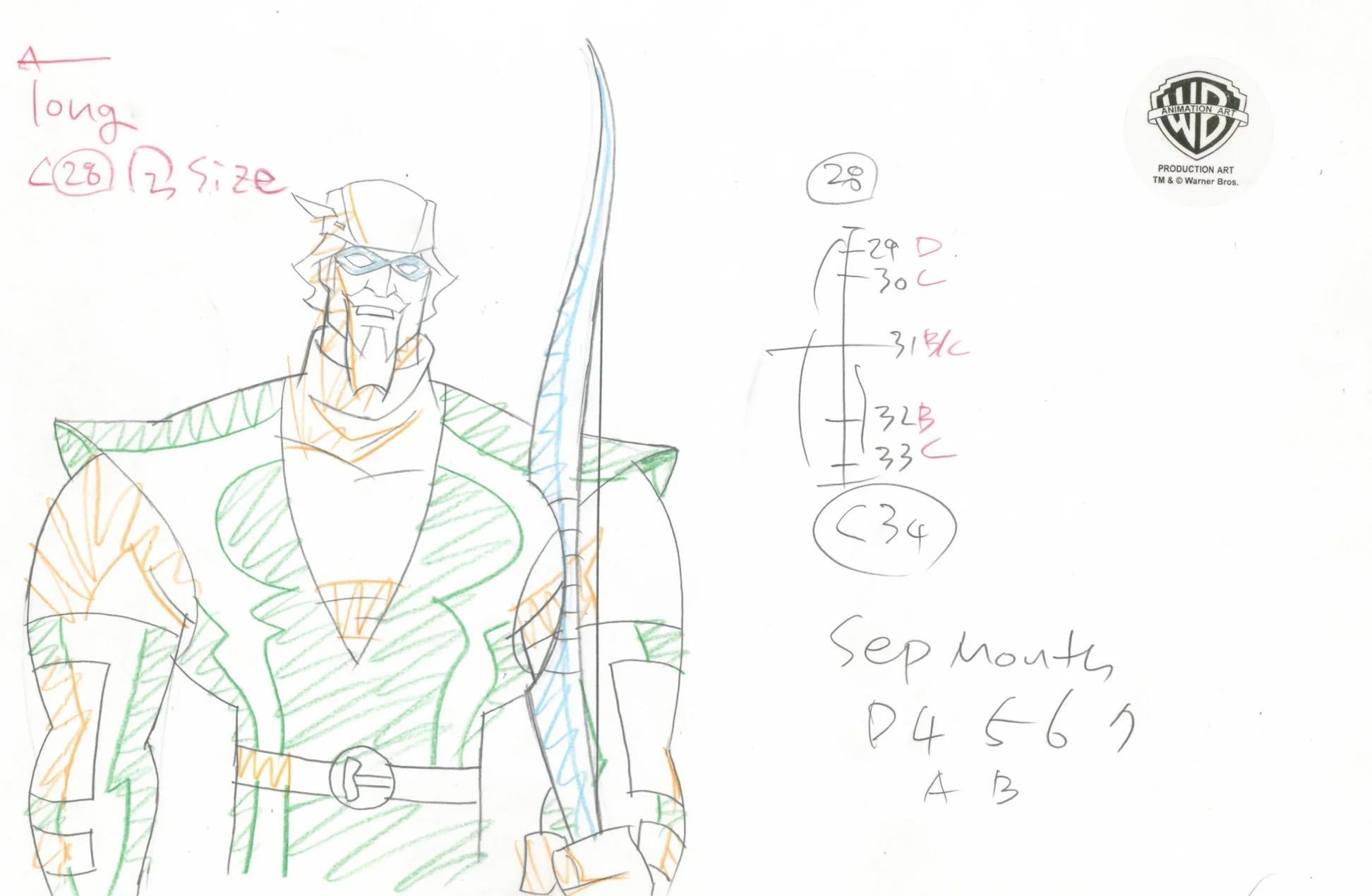 Justice League Unlimited Original Production Drawing: Green Arrow - Art by Warner Bros. Studio Artists